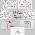 12 Cute Tigers - Clip Art & Pattern.