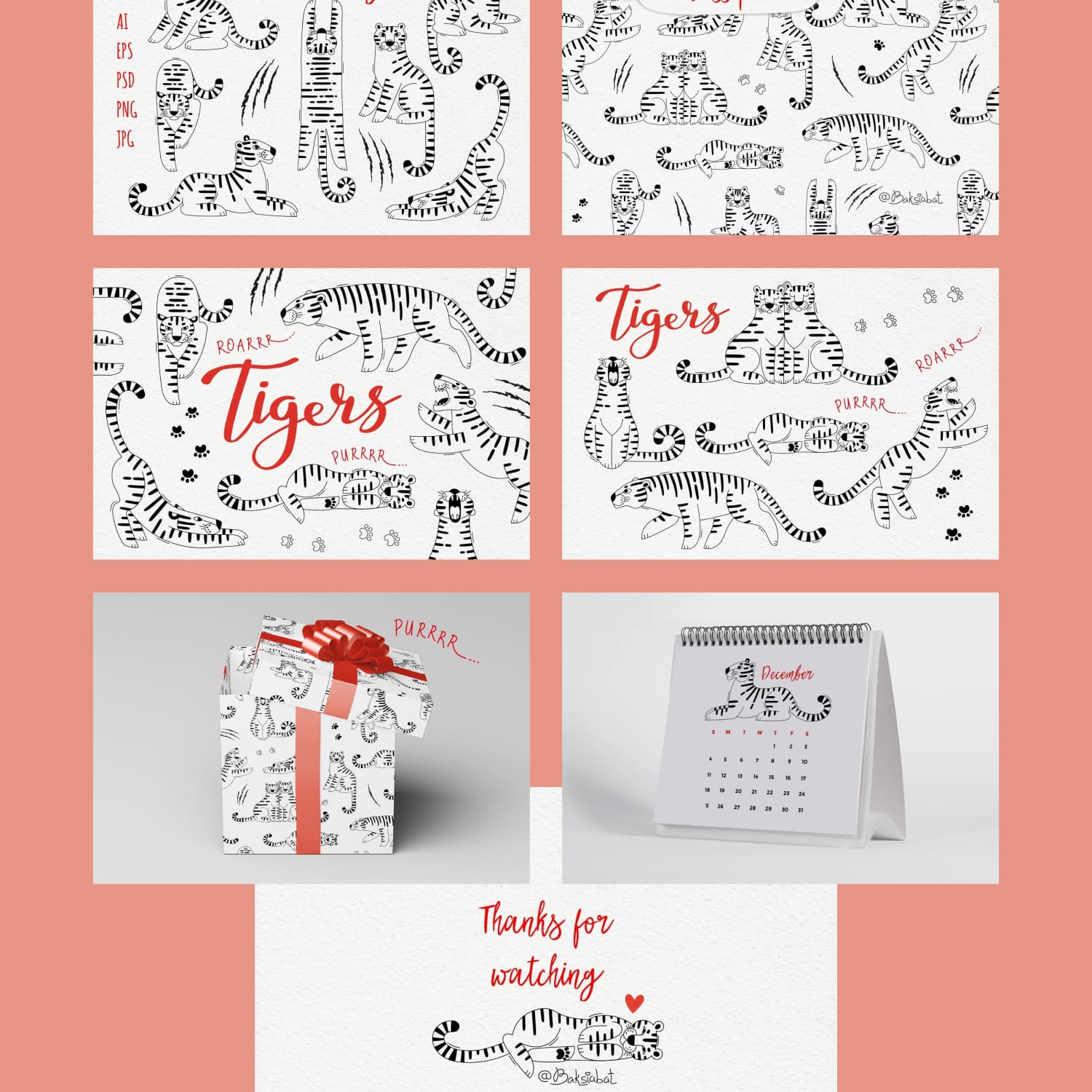 12 Cute Tigers - Clip Art & Pattern cover.