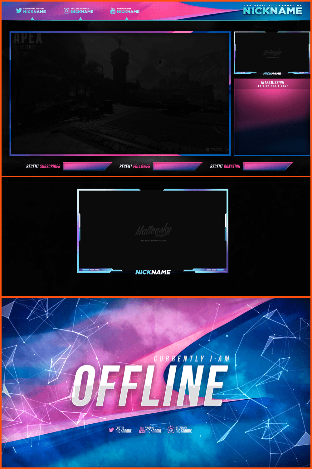 Stream Overlay Template – Blue and Pink.