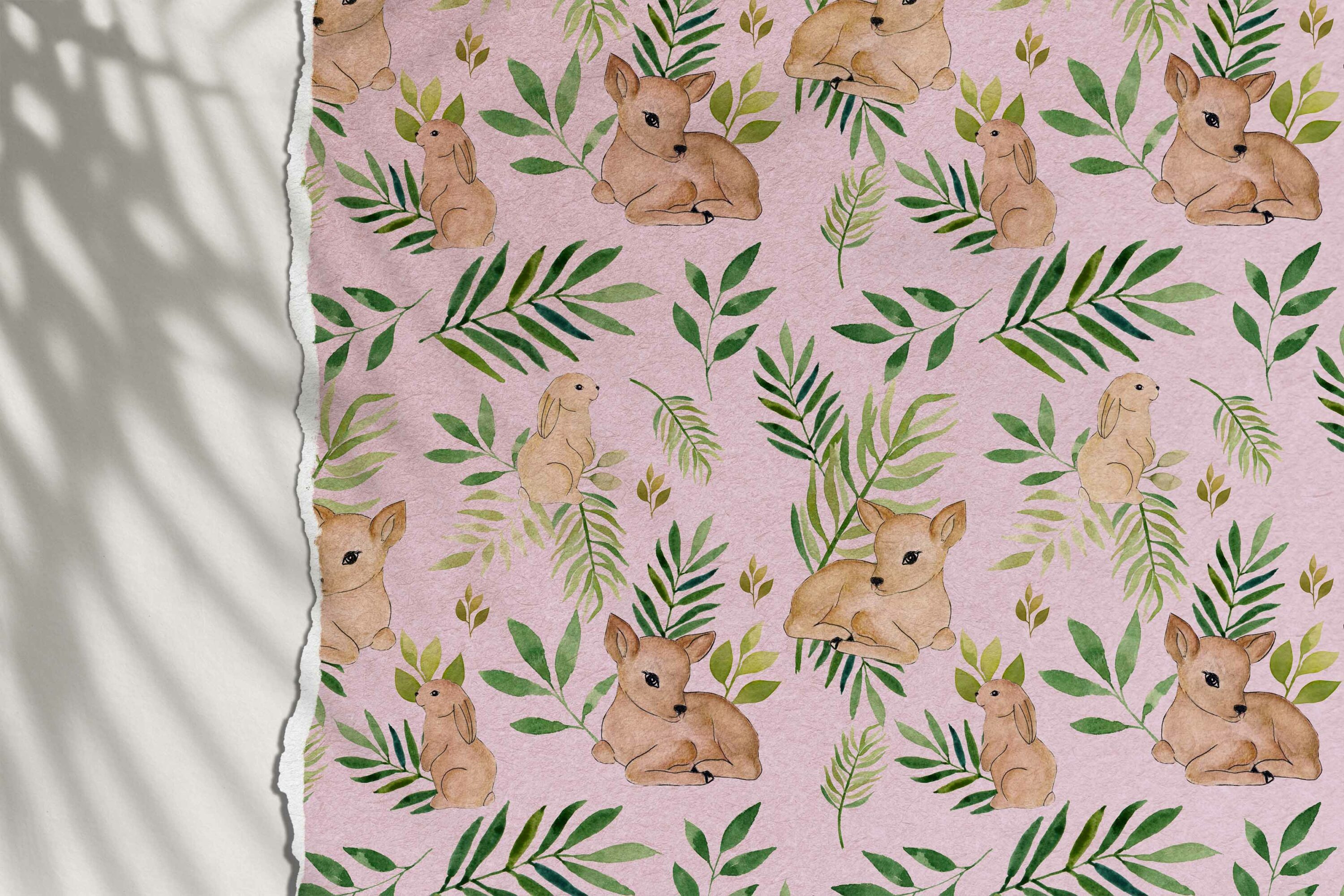 Seamless pattern with deer and rabbit