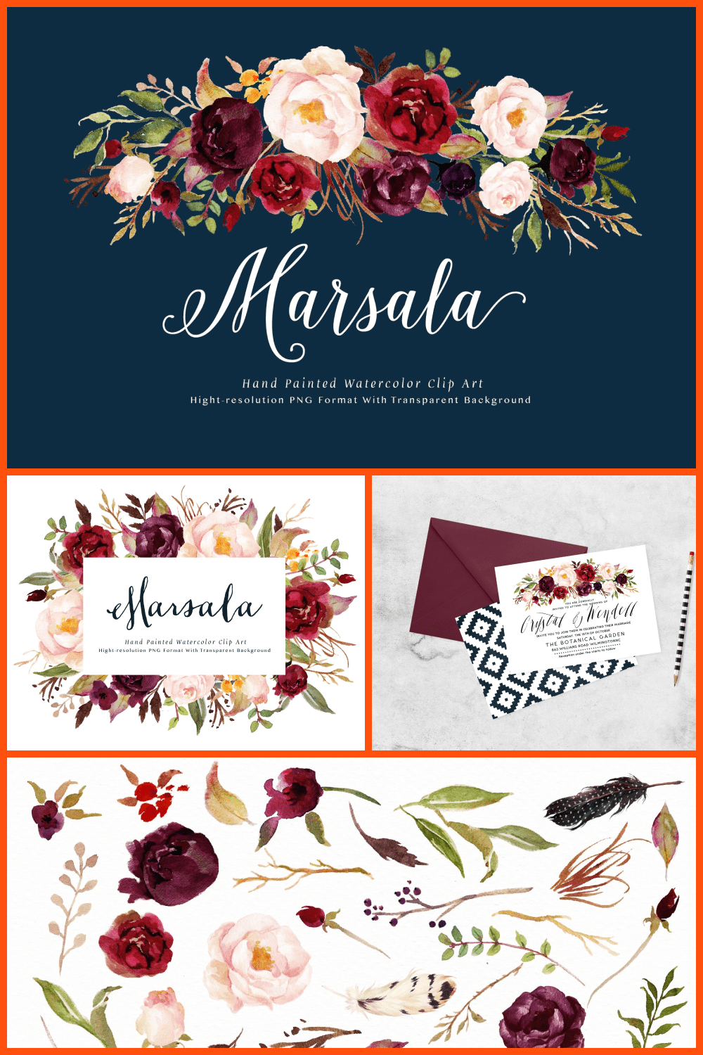 Watercolor Flower Clip Art-Marsala.