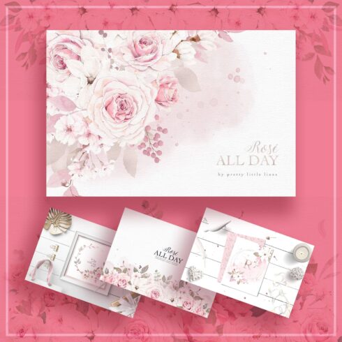 Pretty Pink Rose Watercolor Clipart main cover.