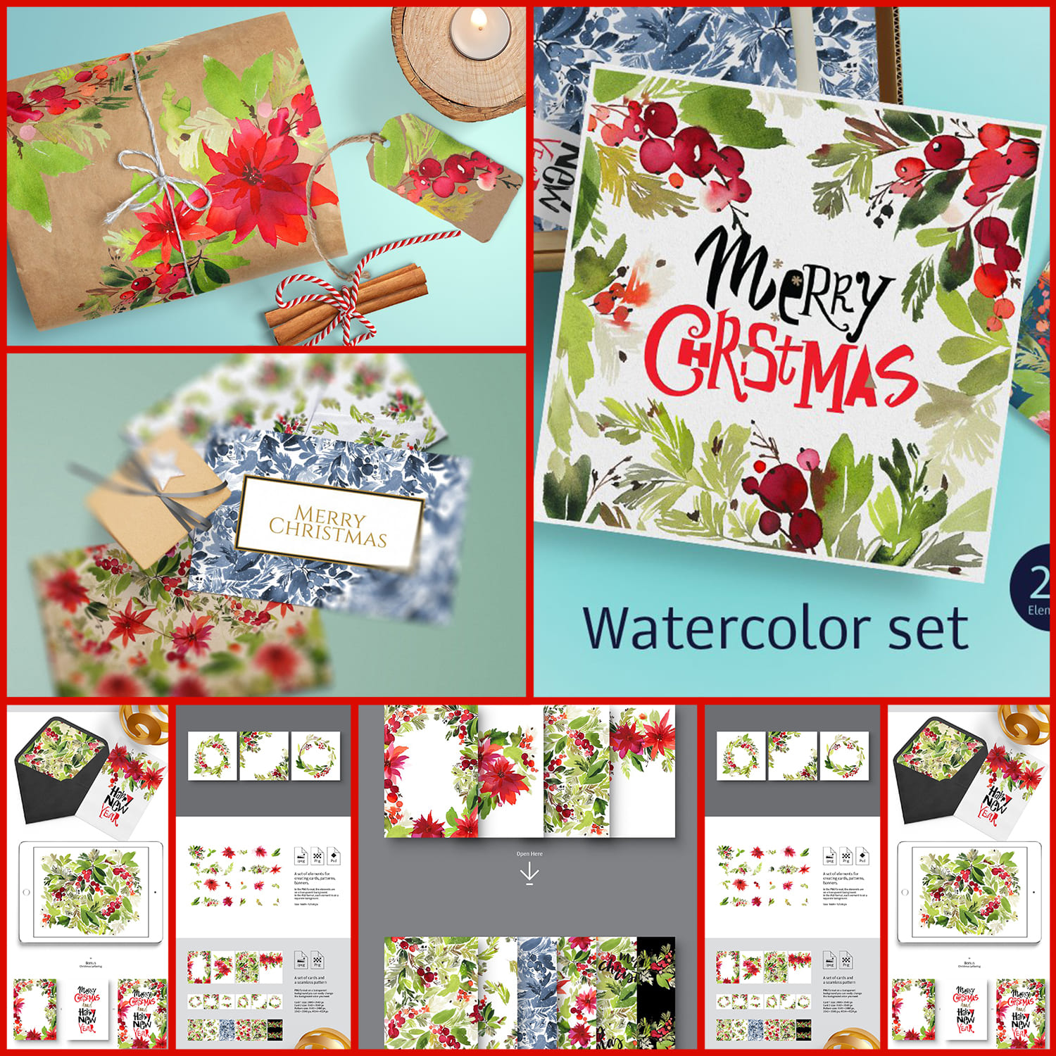 Set of Christmas watercolors cover image.