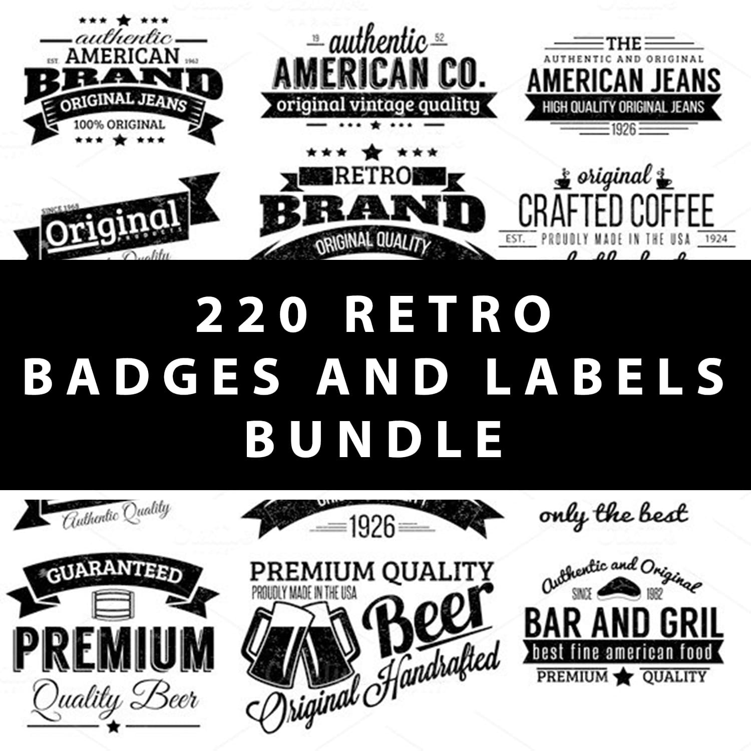 220 Retro Badges and Labels Bundle main cover.
