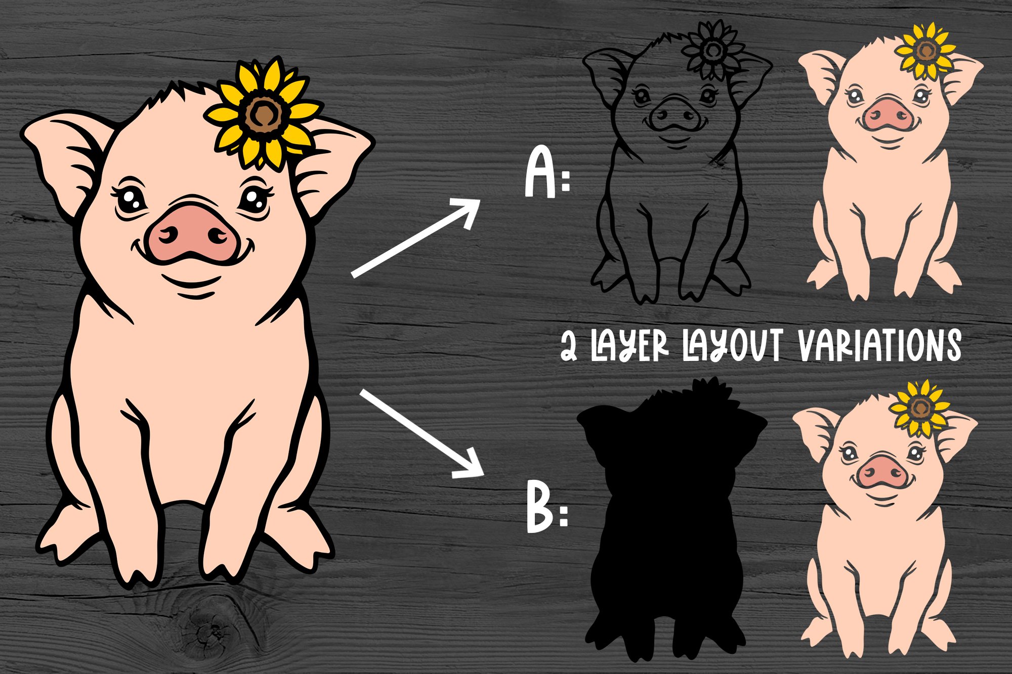 Pig SVG Farm Animals SVG Farmhouse SVG Layered SVG Cut Files.