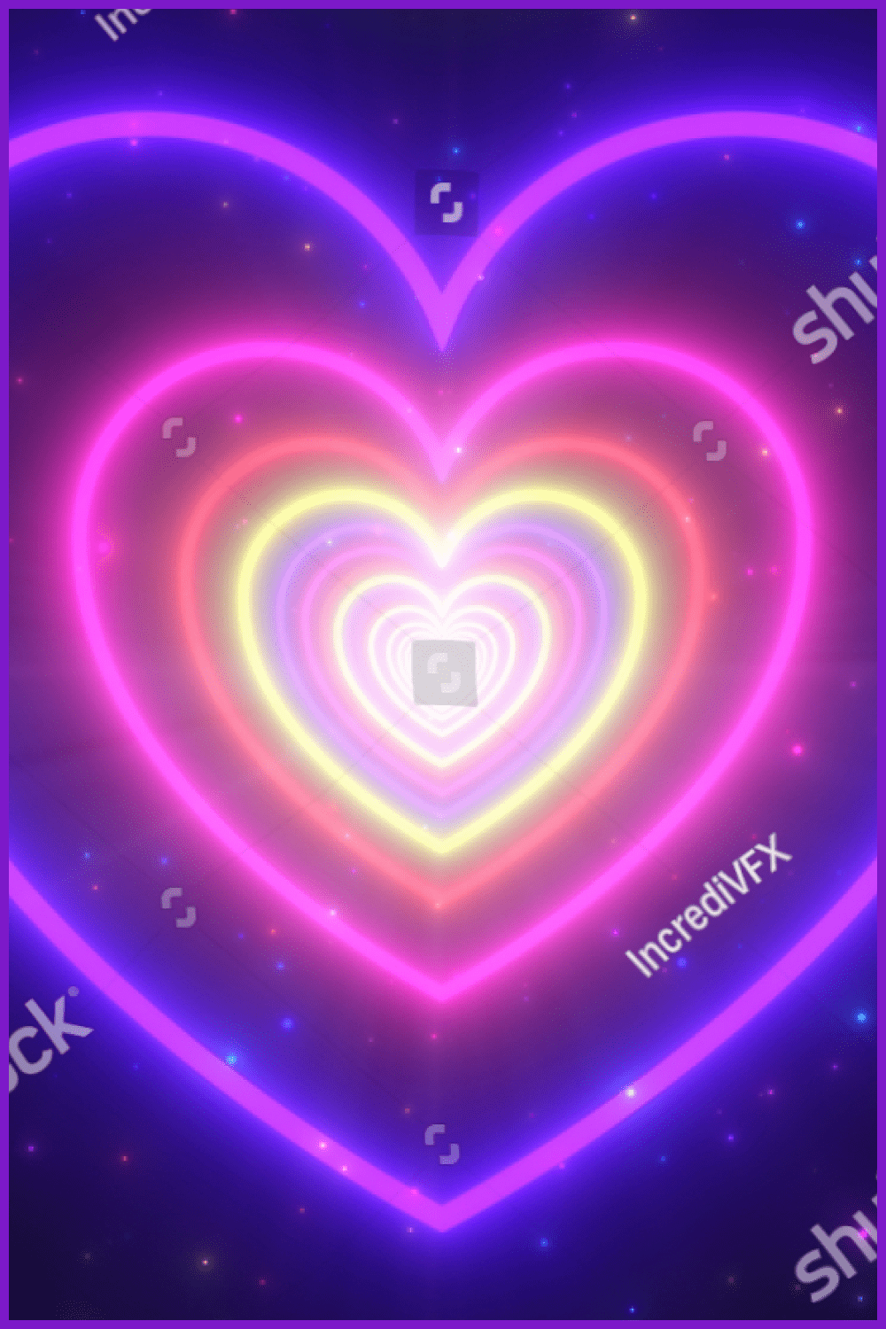 Neon Lights Love Heart Tunnel and Romantic Abstract Glow Particles.