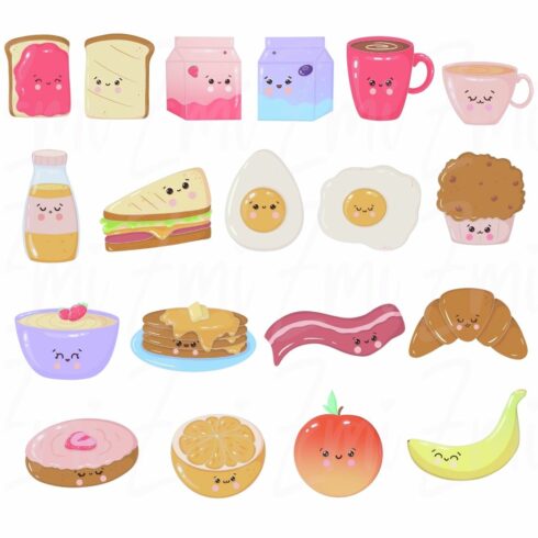 Kawaii Breakfast Cute Food illustrations clipart 19 PNG - MasterBundles