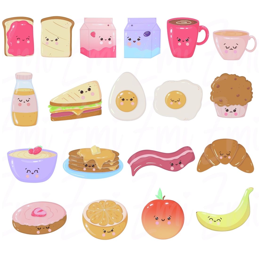 Pastele Kawaii Food Clipart Digital File Download Printable Colorful  Digital Art Instant Download for Clothing Cards