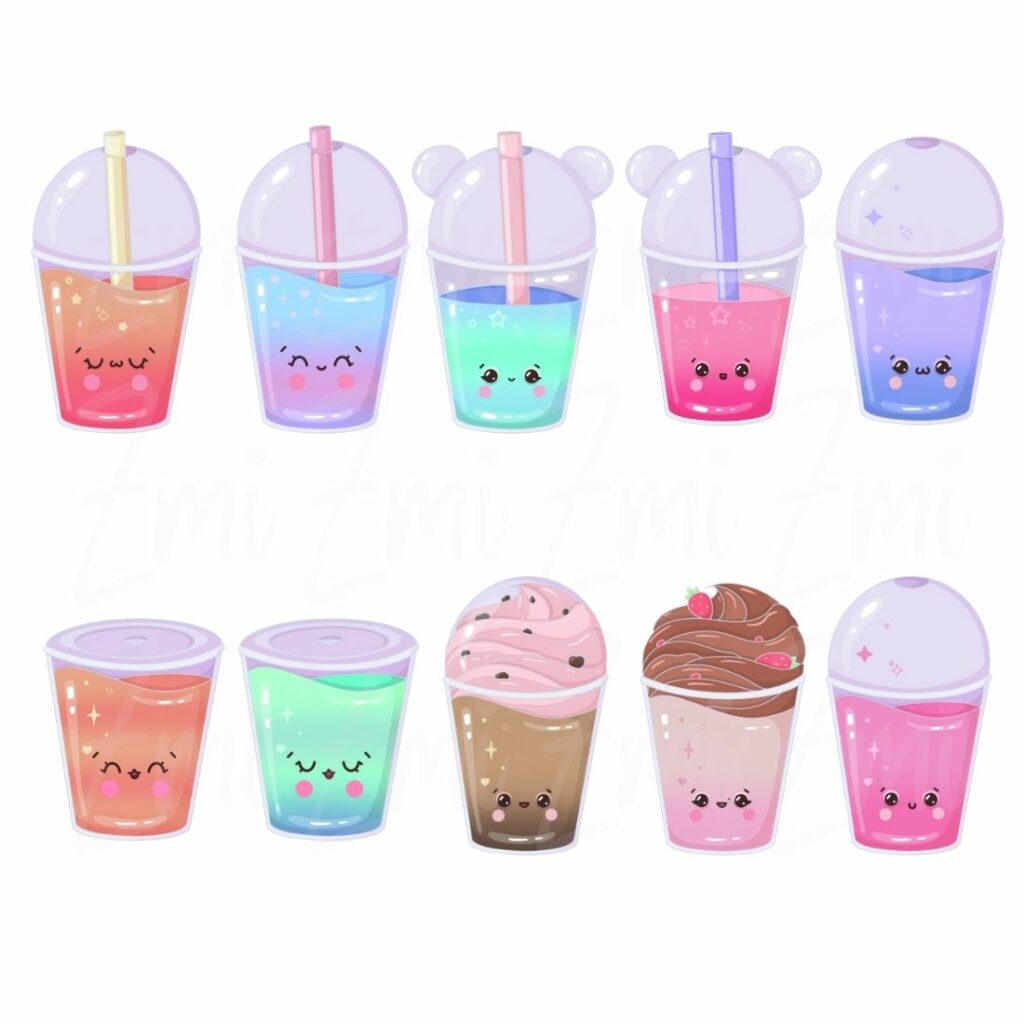 Cute Kawaii Drinks Bubble Tea Illustration PNG - MasterBundles