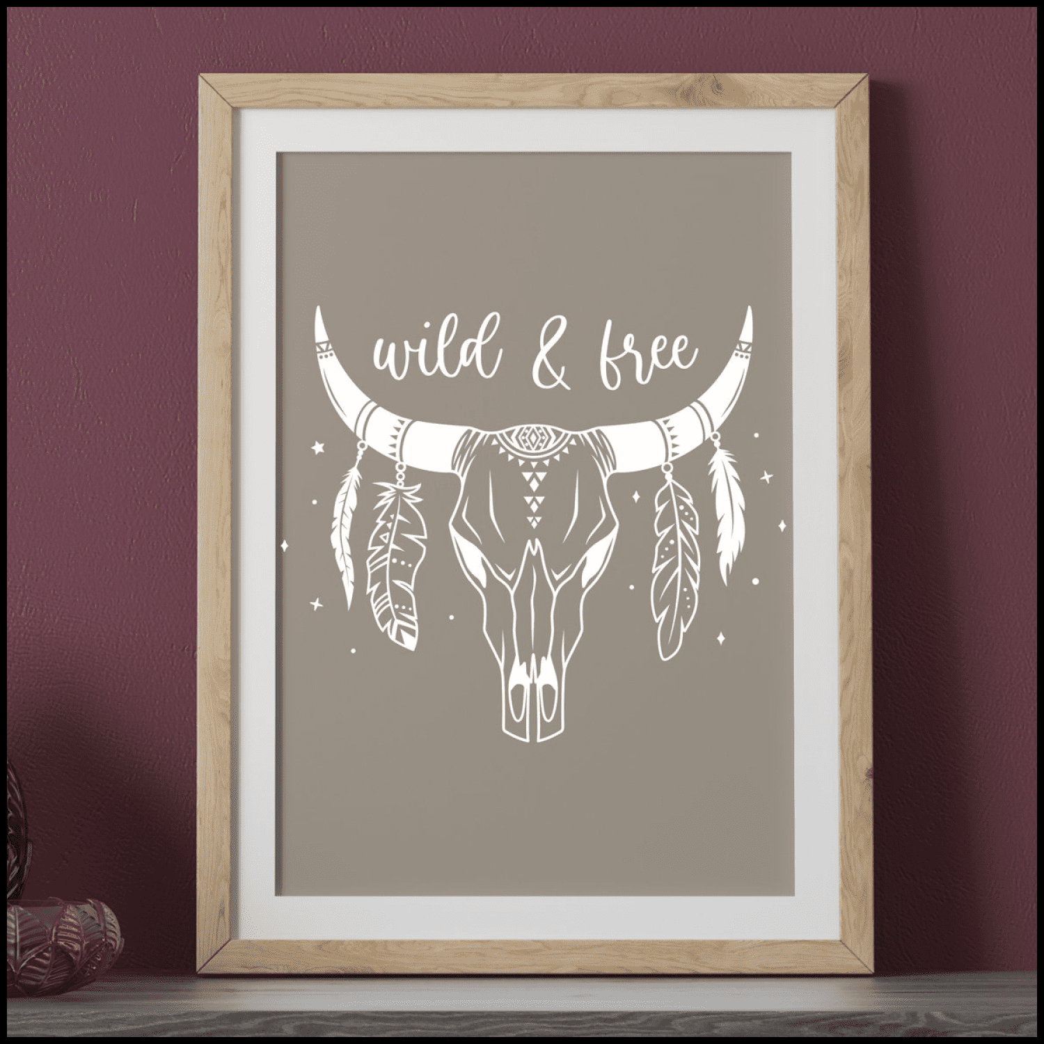 Cow Skull svg, boho, tribal svg silhouette, Wild And Free cover.