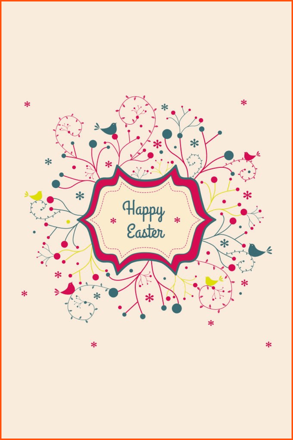Vector easter card floral banner with abstract swirly flowers and birds.