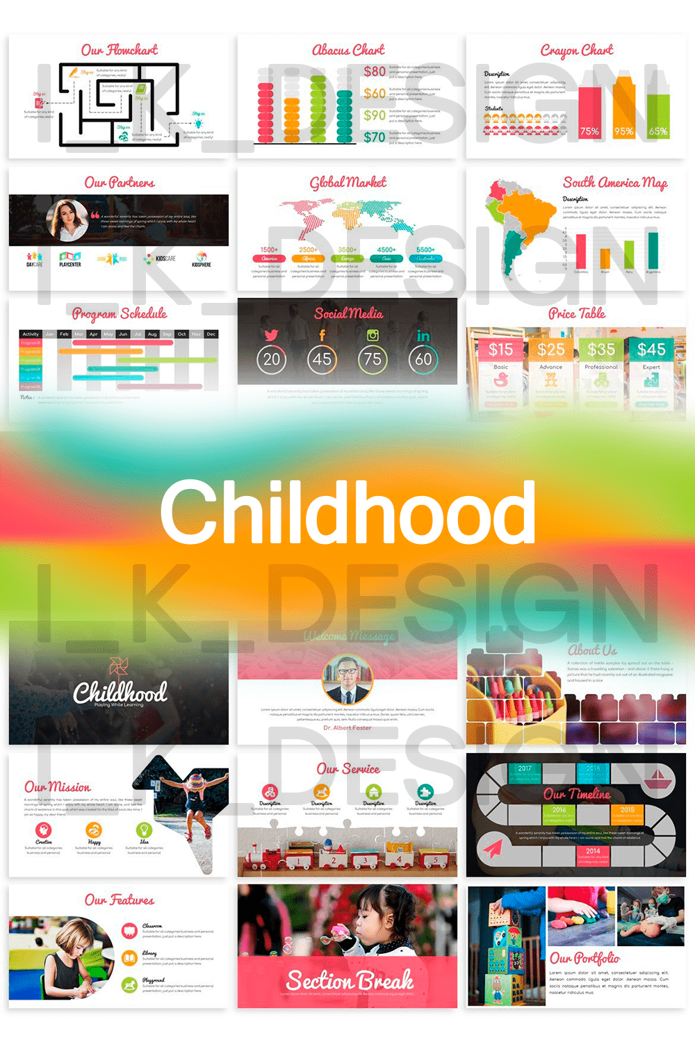 Childhood - Playful Google Slides in different colors.