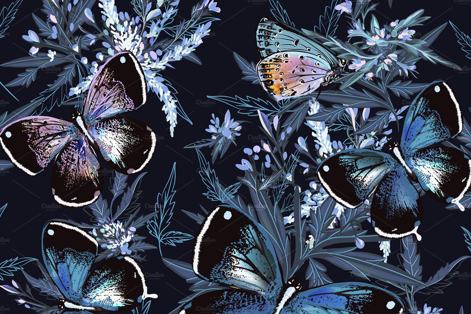 Floral Vector Pattern Butterflies.