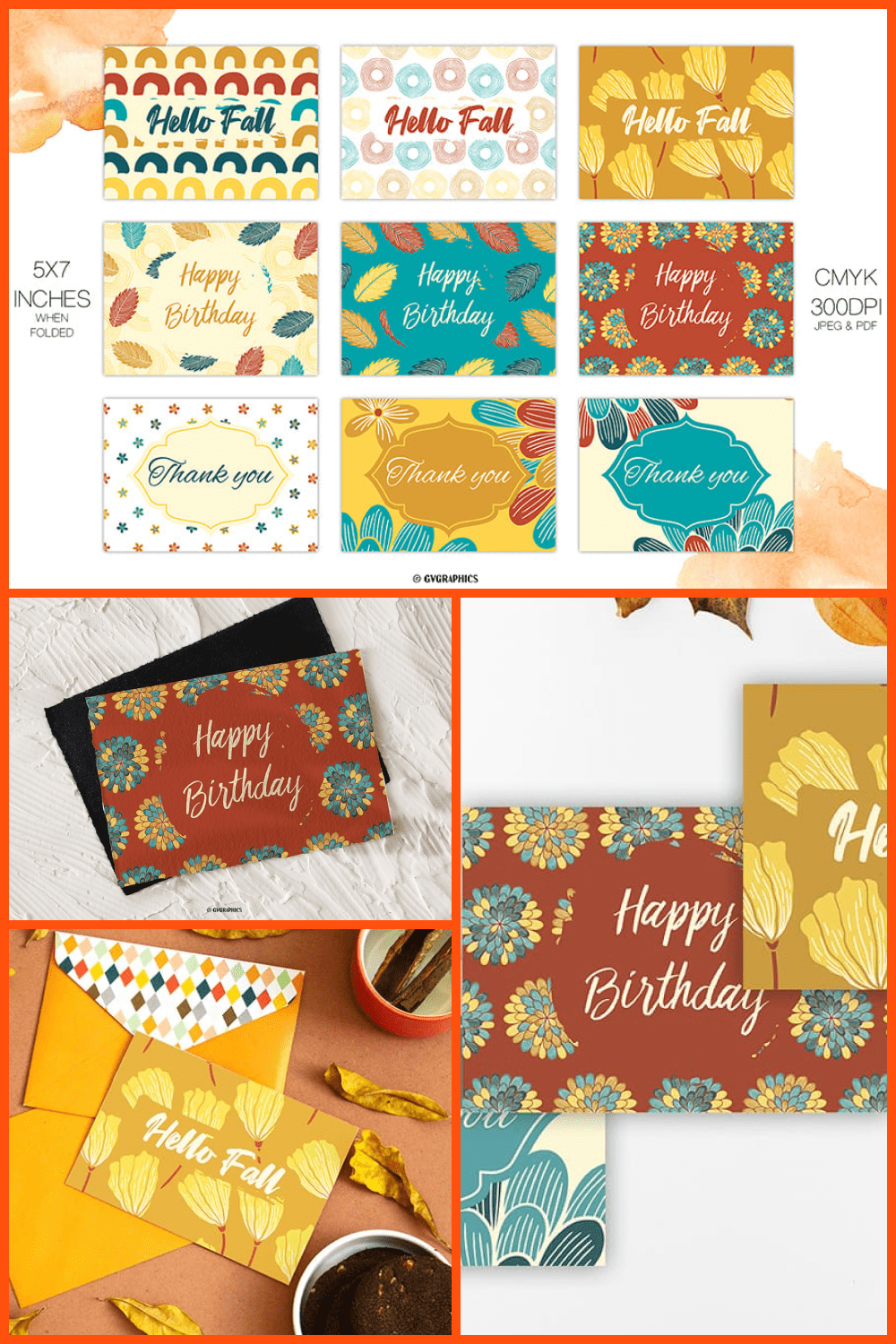 Fall Greeting Cards: Printable Thank you, Birthday, and Autumn Cards.