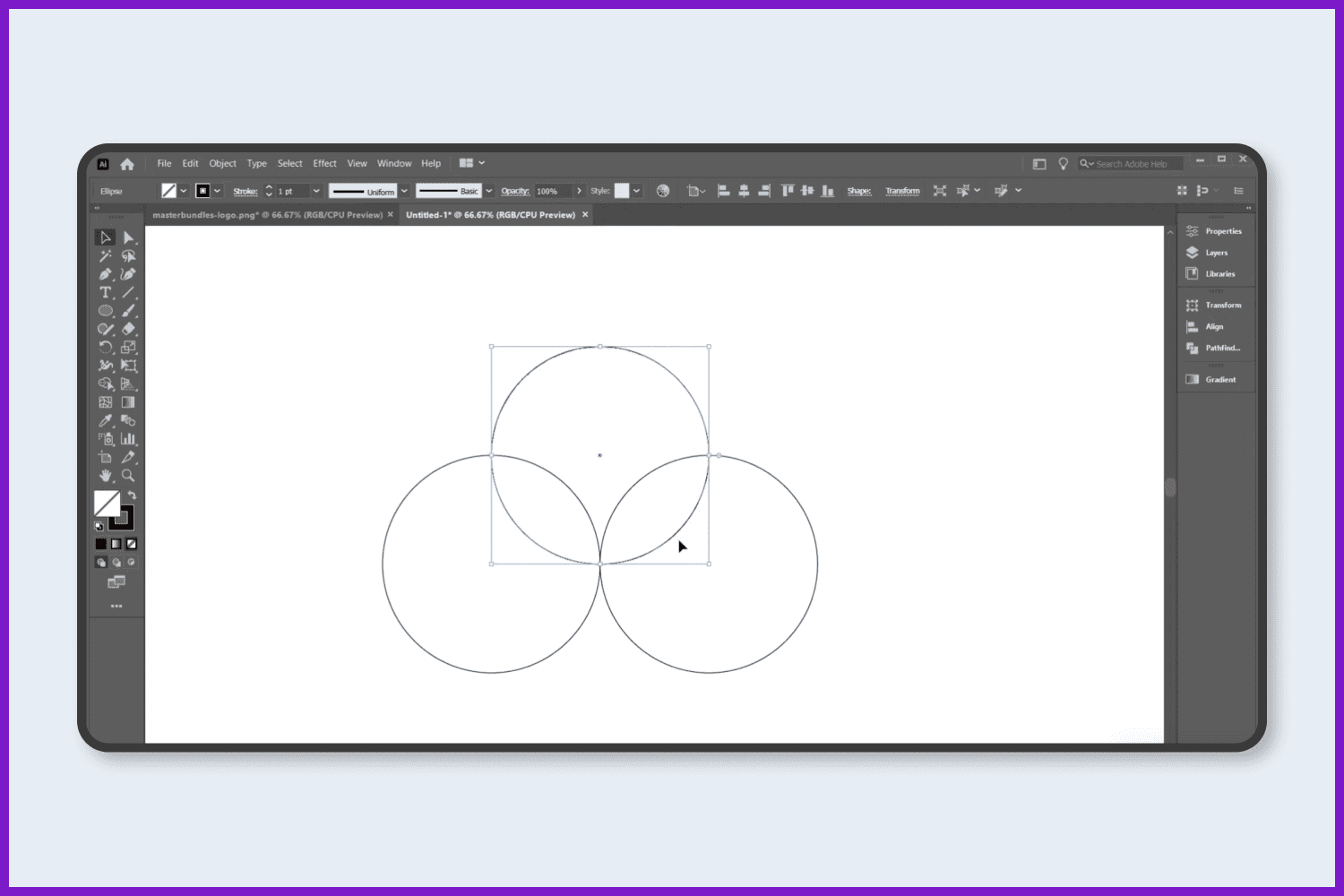Copy the circle and place it up in the middle of the two circles.