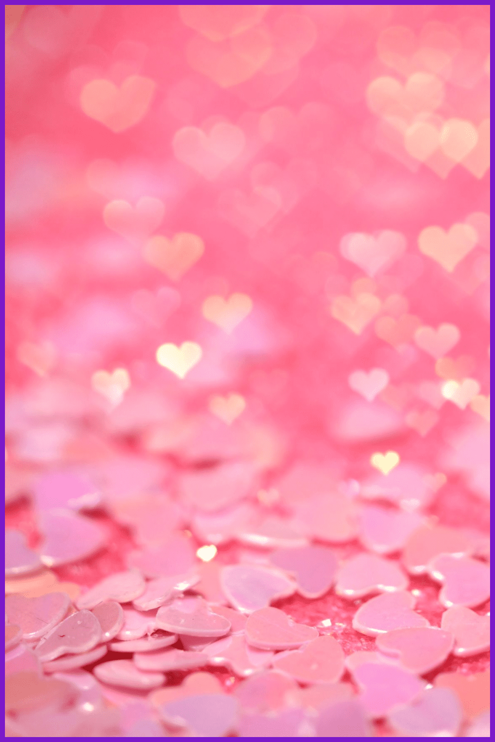 Pink confetti hearts with hearts bokeh effect.