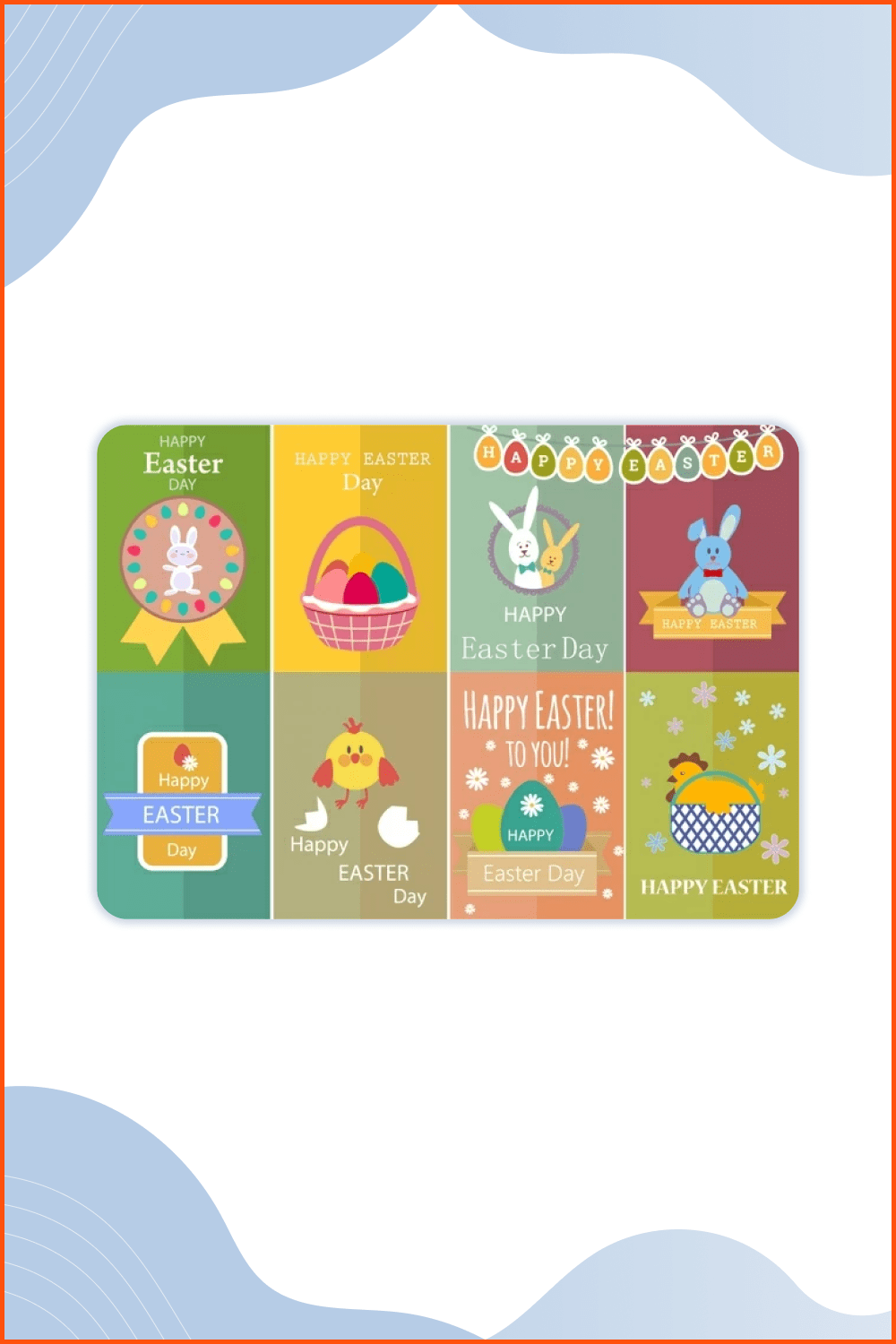Easter card sets with cute colored design style.