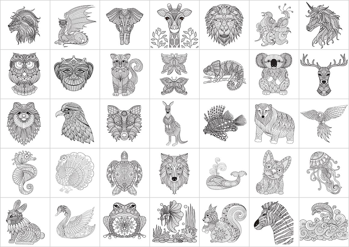 35 Unique Animal Doodles Designs.