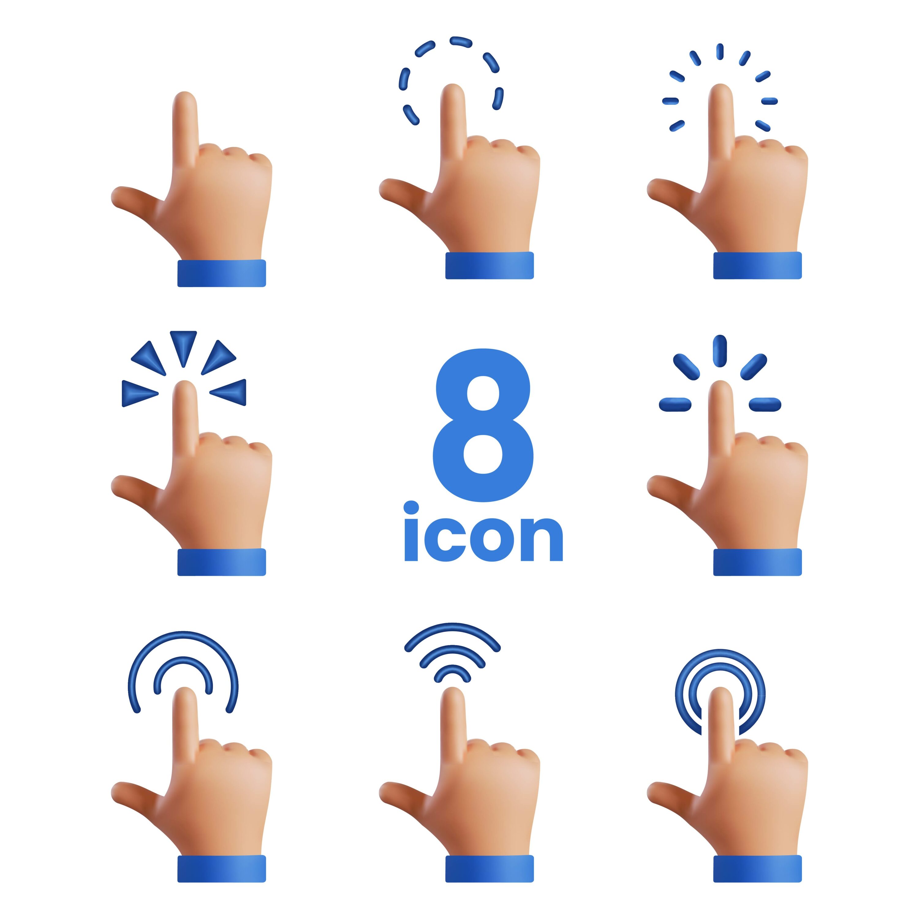 3d hand click icons vector design 