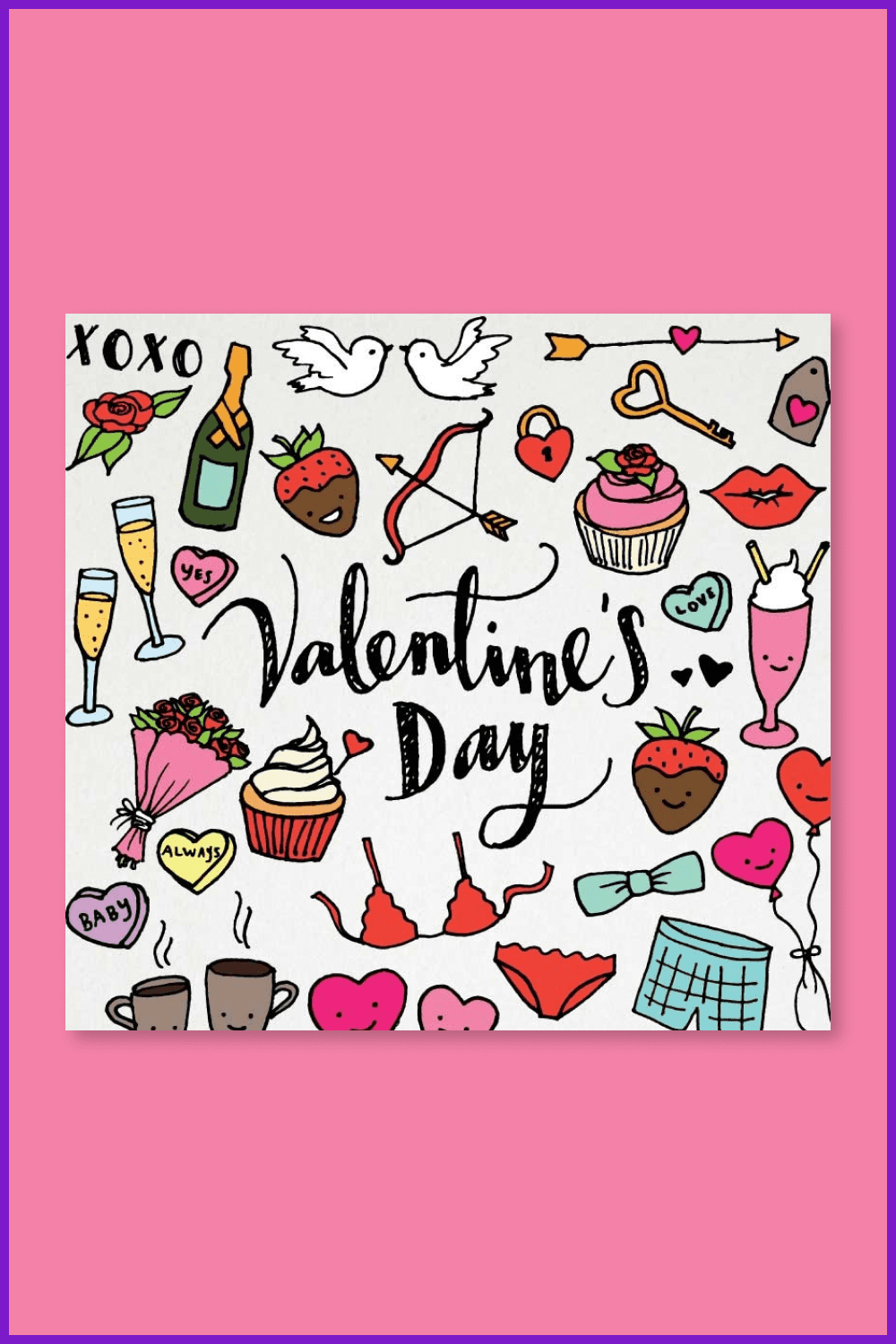 Valentine’s Day & Love Hand Sketched Clipart Pack Illustration.