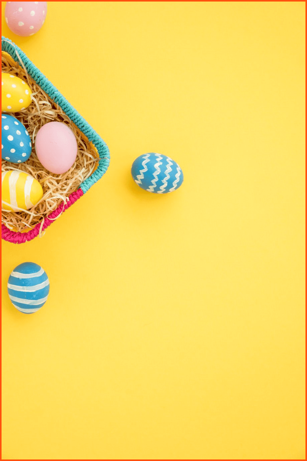 Colorful easter eggs in a small basket.