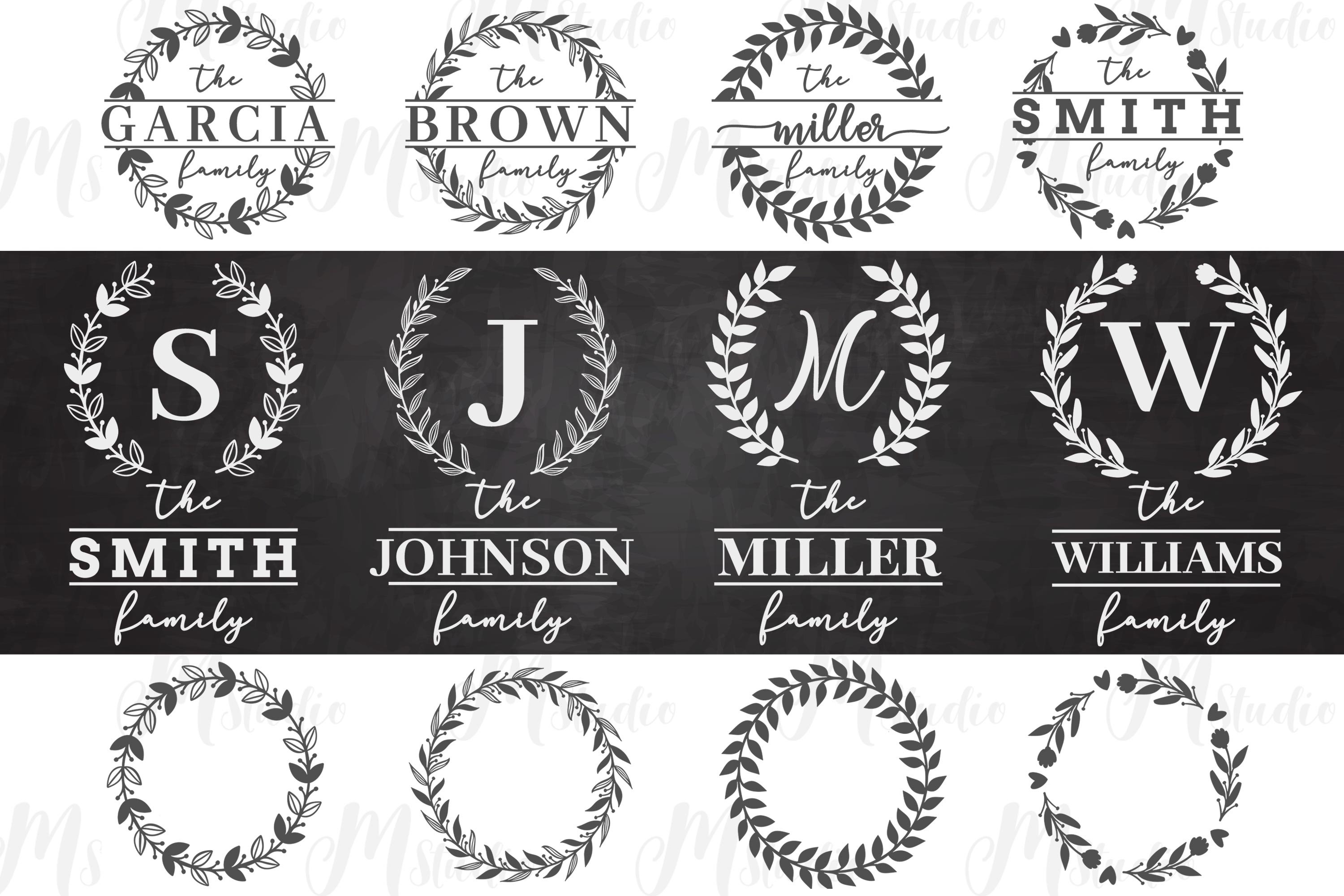 Black and white logo with wreaths.