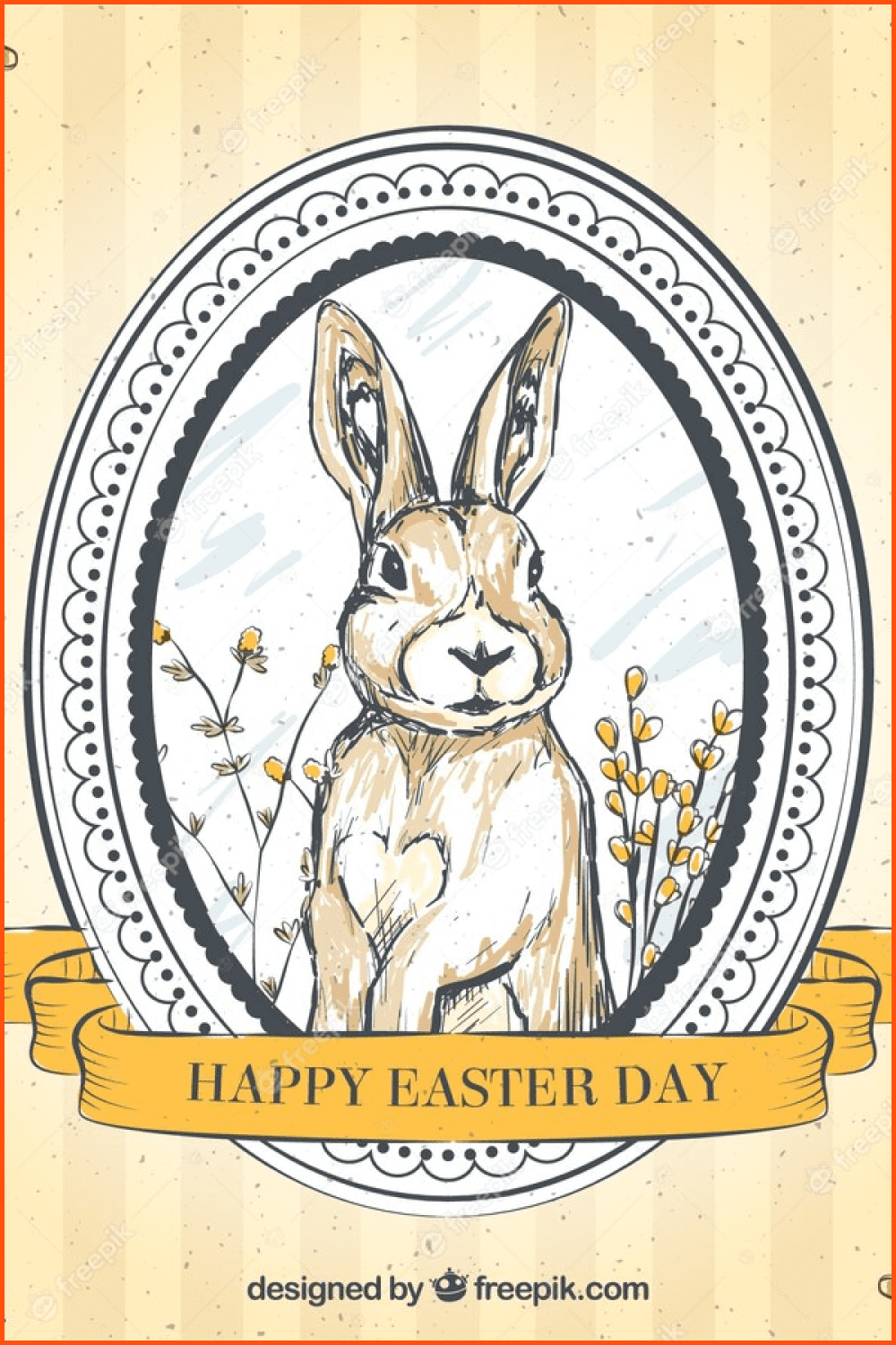 Hand drawn easter bunny retro background.
