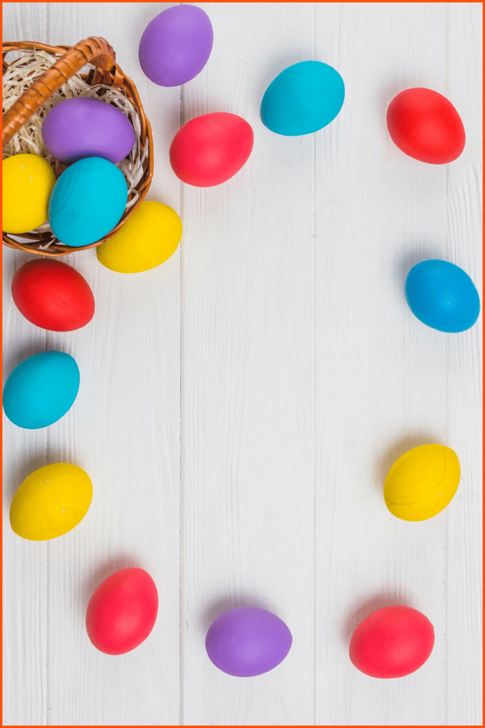 Frame from easter eggs basket table.