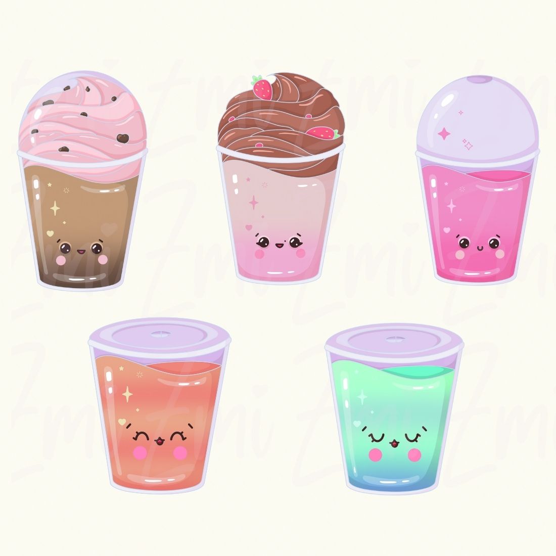 Cute Kawaii Drinks Bubble Tea Illustration PNG