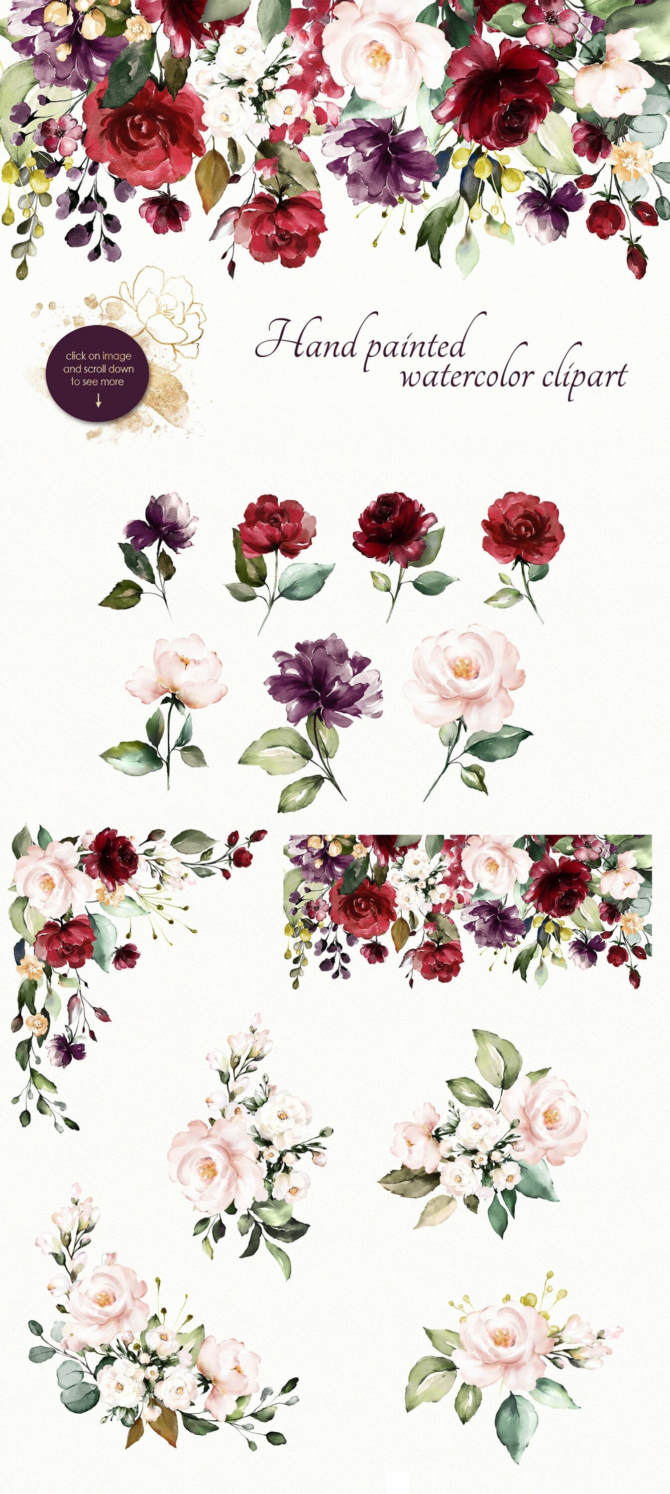 Hand painted watercolor clipart.