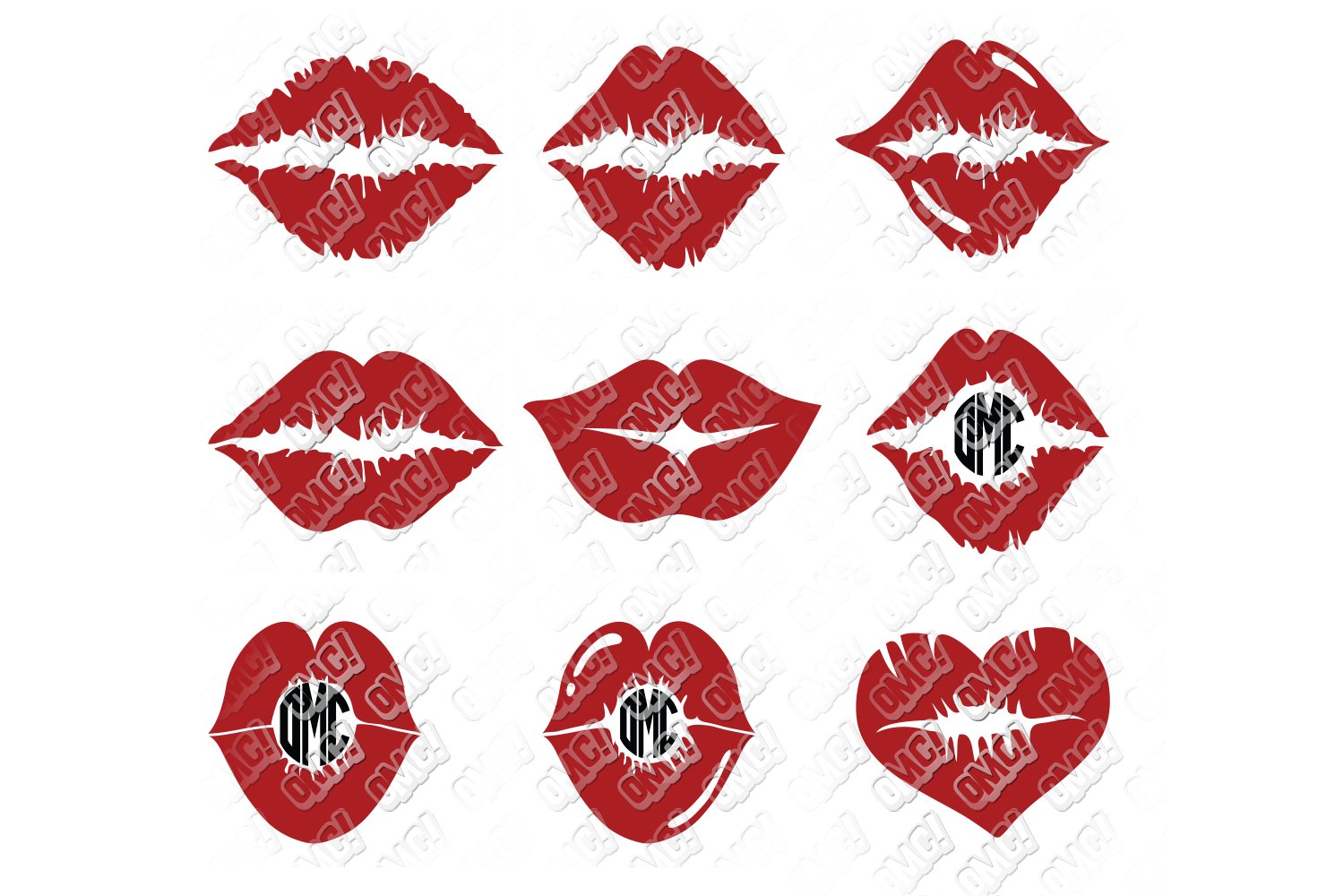 Collection of red lips.
