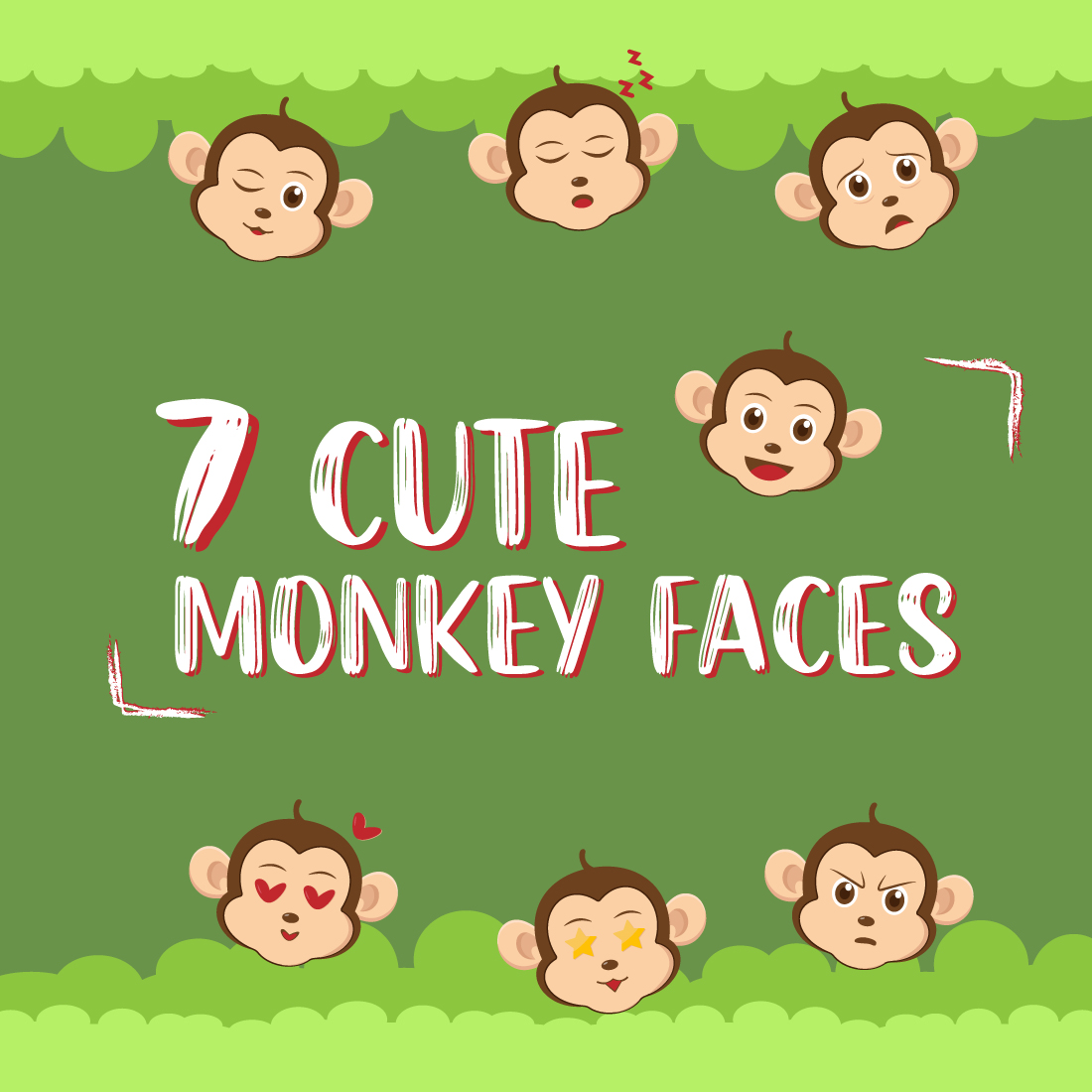 Cute Monkey Faces Character 