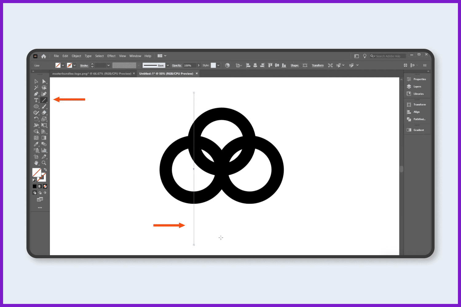 Take the Line Segment tool and draw a line in the middle of the circle.