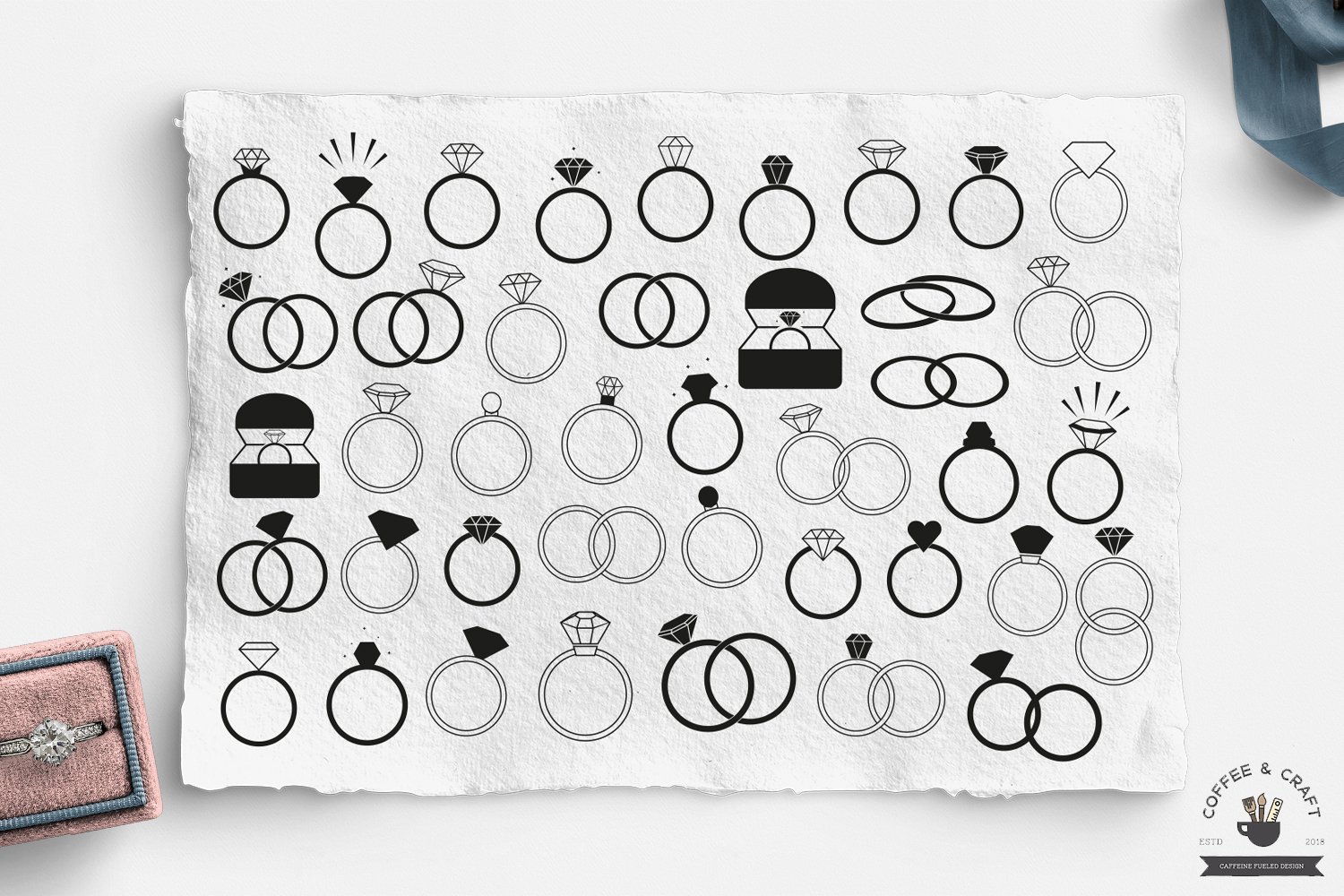 Hand-drawn wedding ring collection.