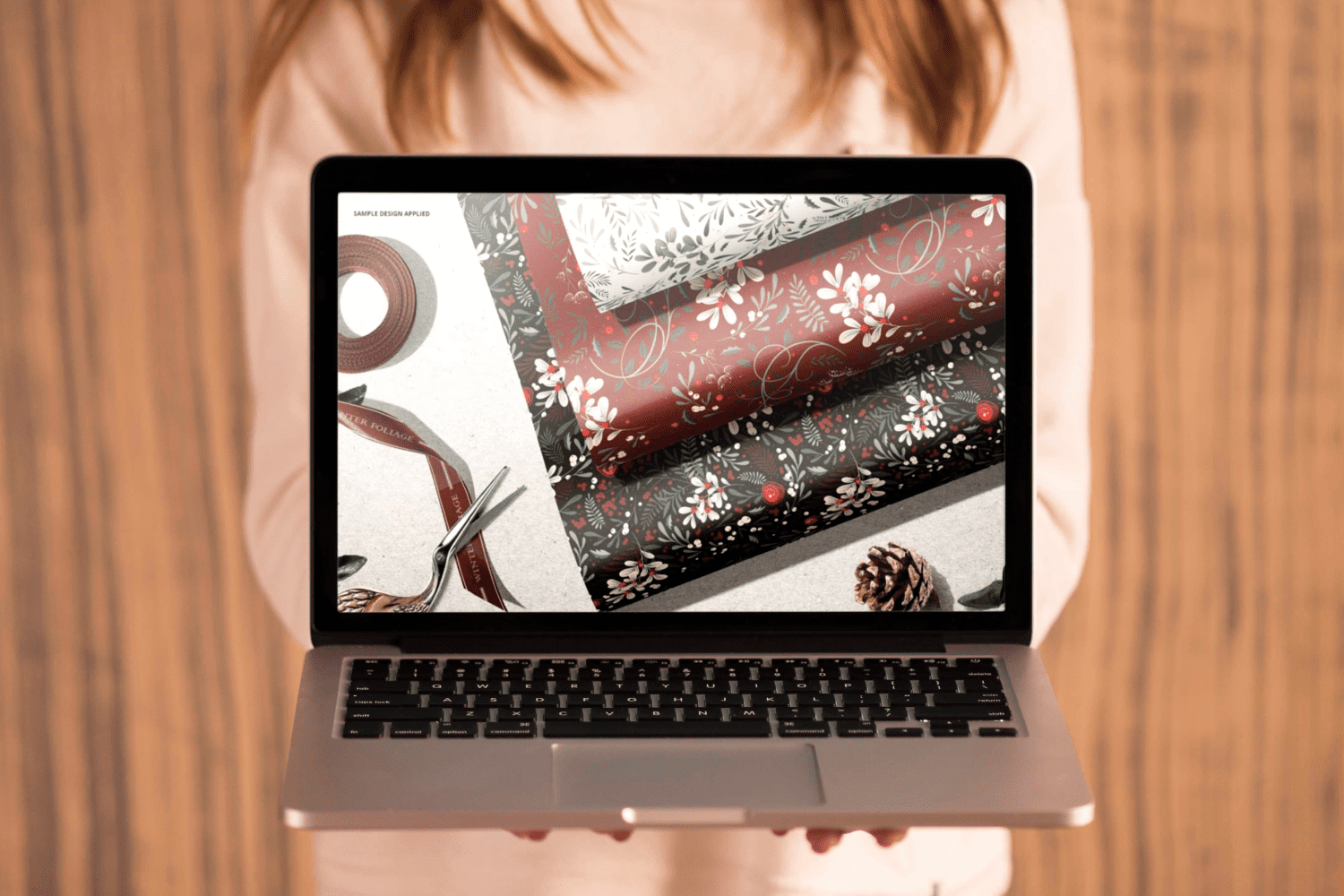 Laptop option of the Wrapping Paper Mockup Set.