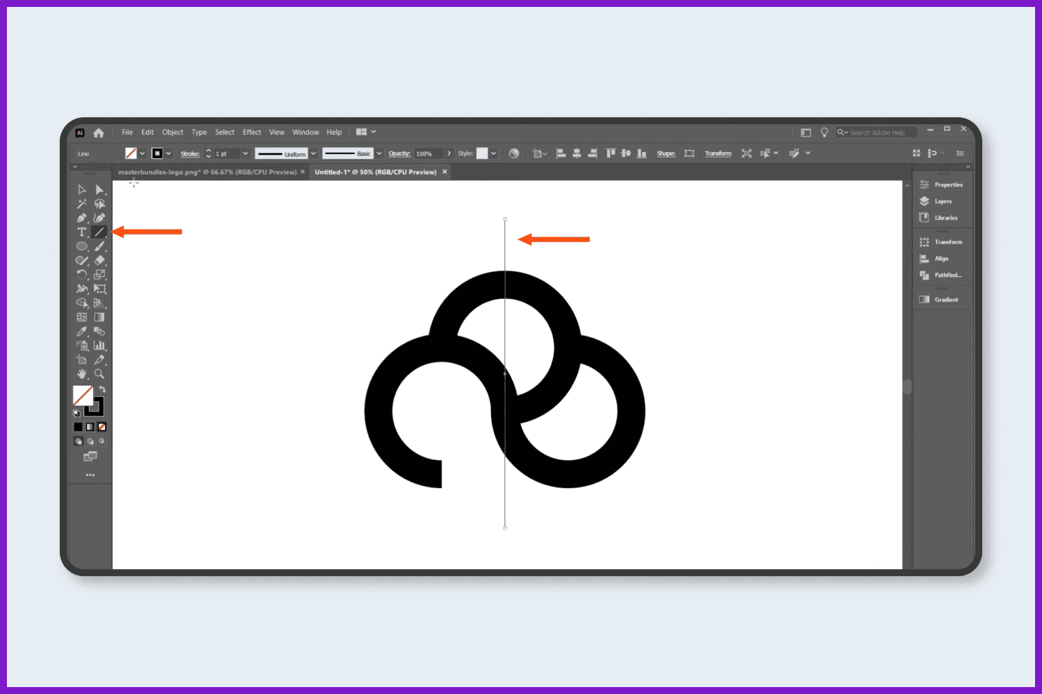 Take another line and draw a line in the middle of the center circle.