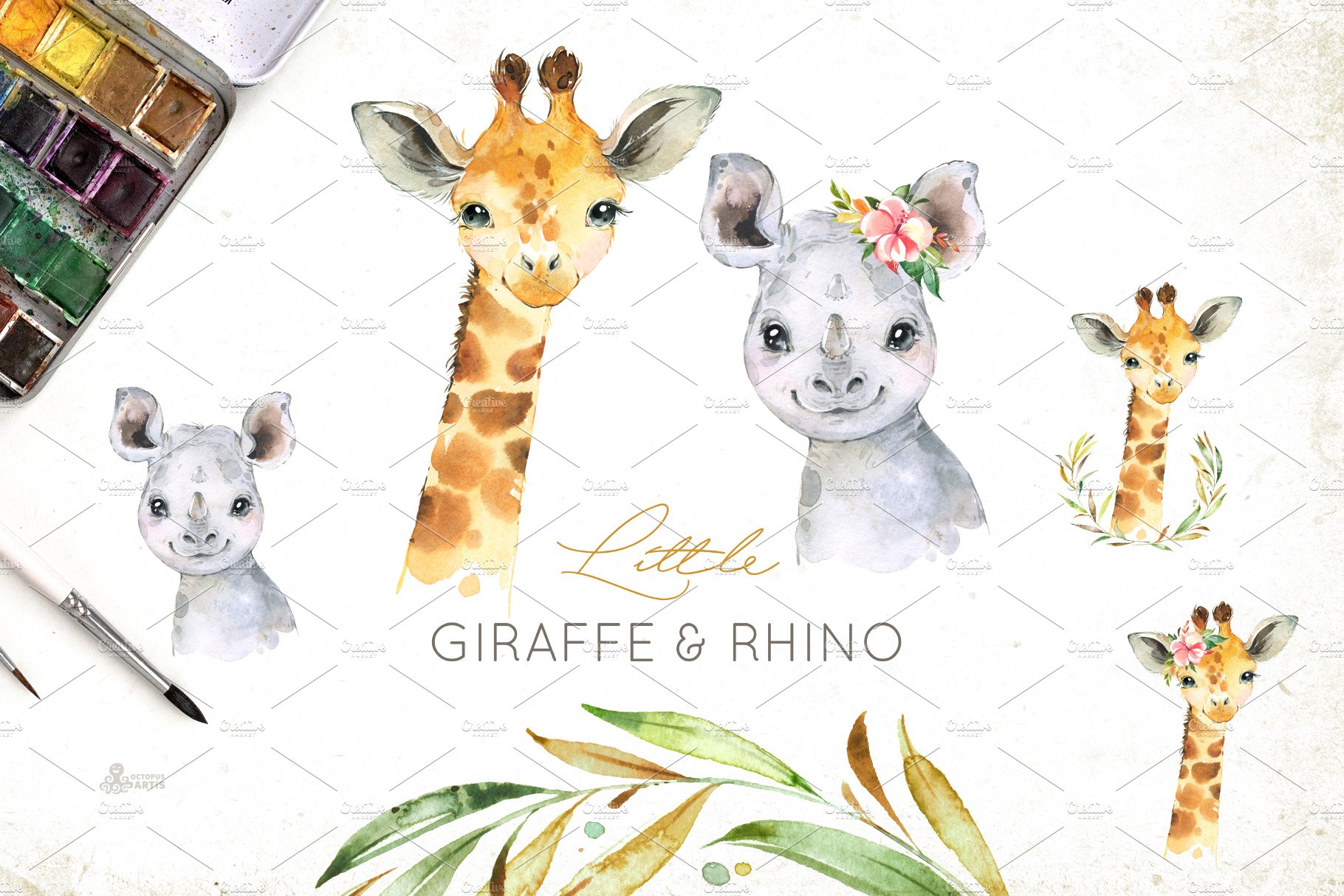 So cute giraffe and rhino.