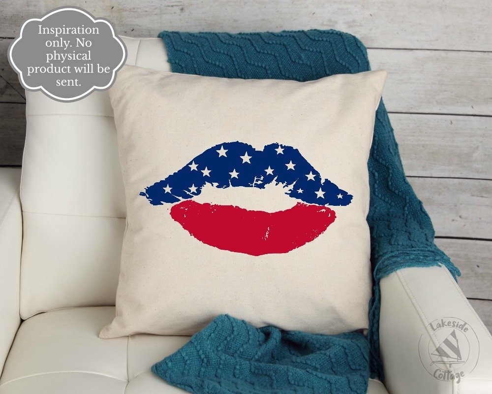 White pillow with lips.