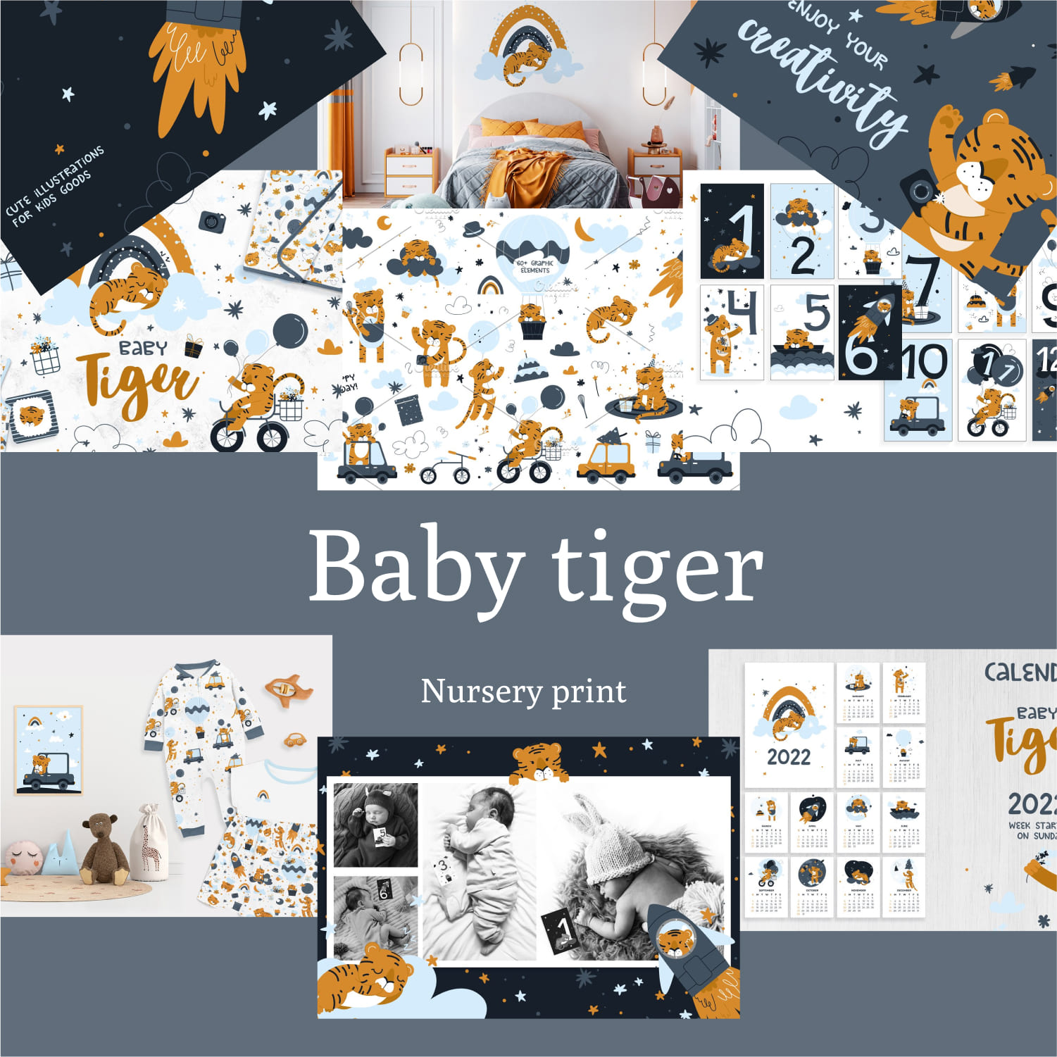 Baby tiger. Nursery print.