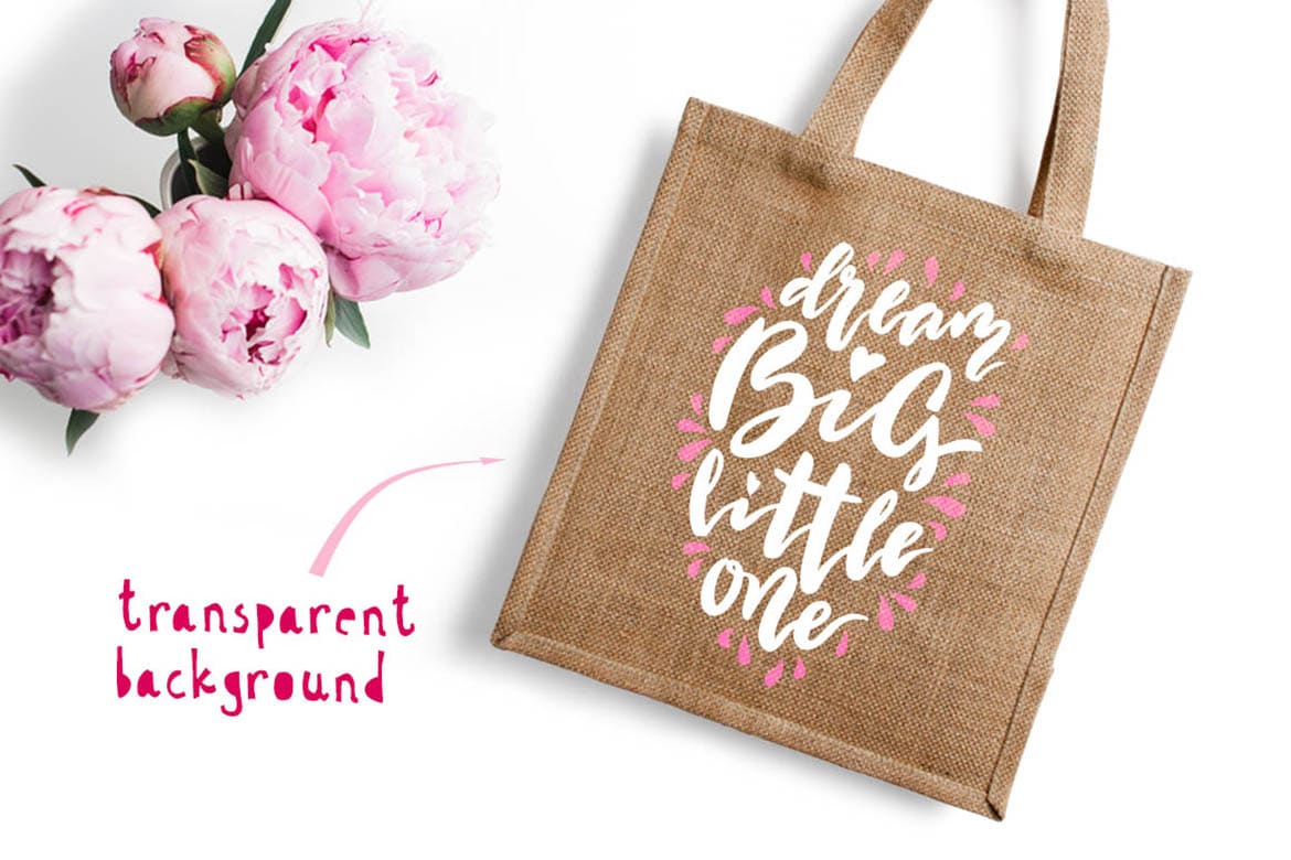 Eco bag with white lettering.