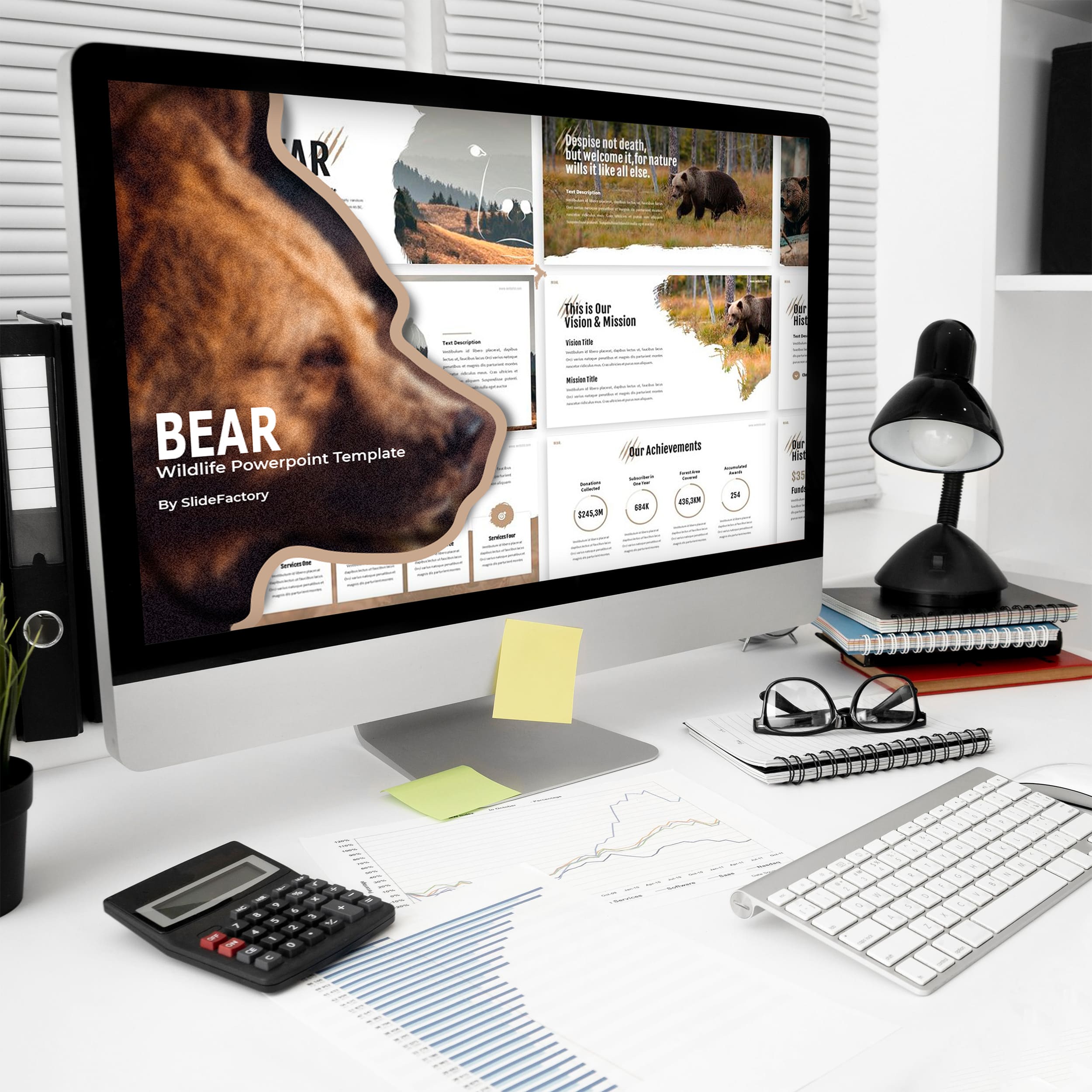 Bear Wildlife Powerpoint Template - Mockup on Desktop.