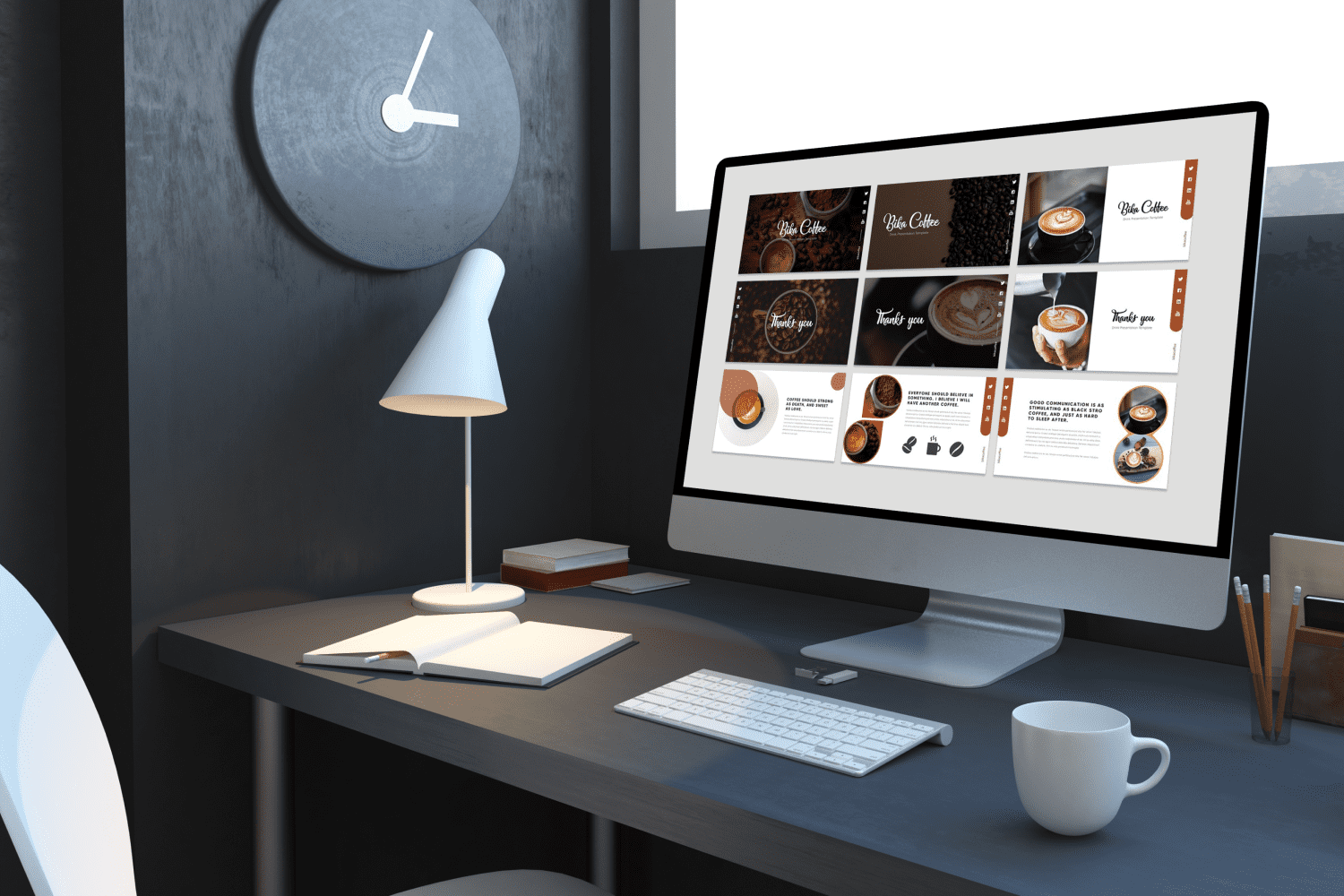 Bika Coffee-Coffee Addict Powerpoint - Mockup on Desktop.
