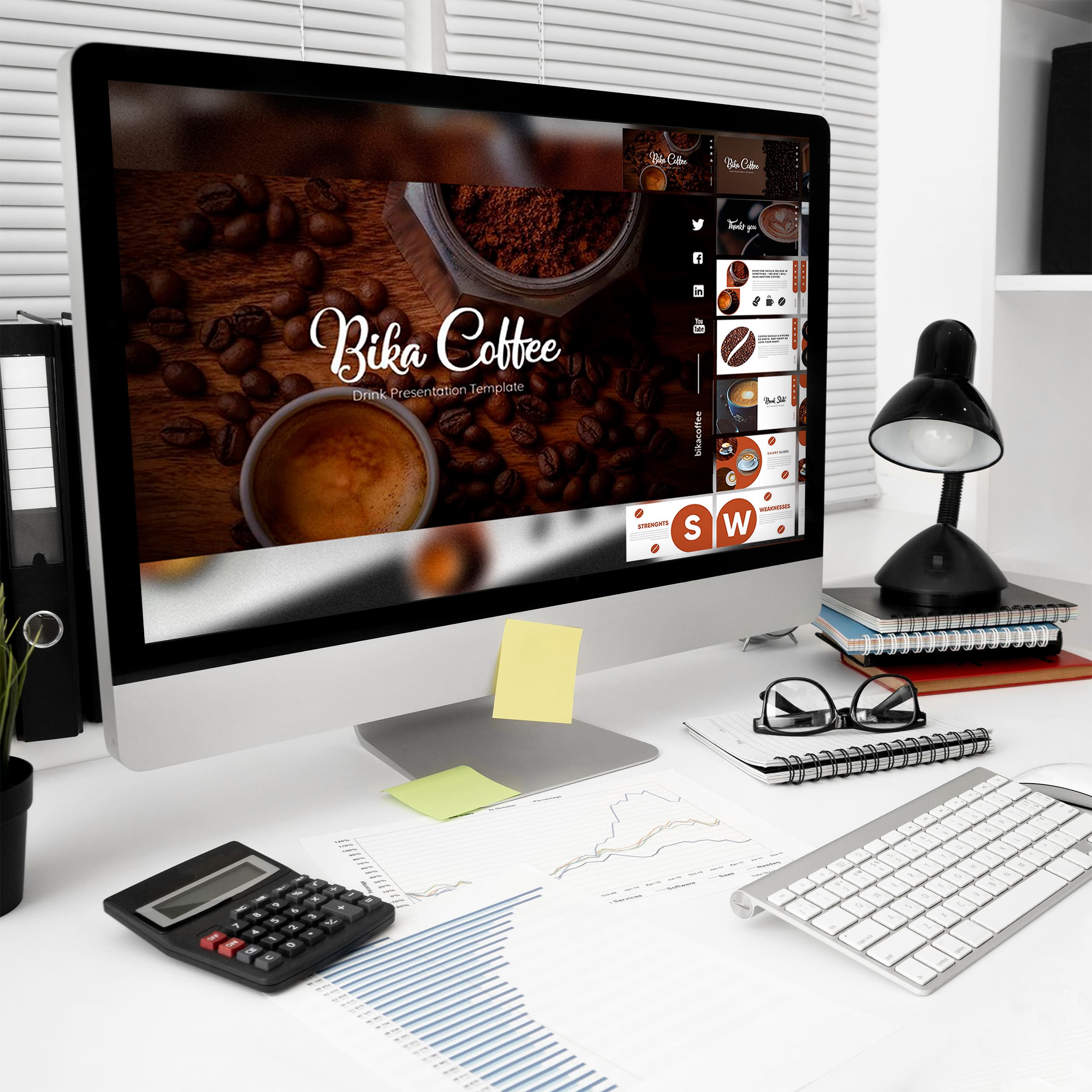 Bika Coffee Google Slides - Mockup on Desktop.