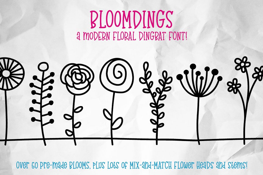 Bloomings - Modern Floral Dingbat Font.