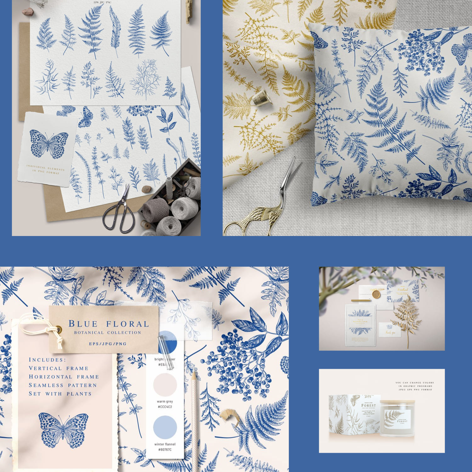 Blue floral. Botanical collection cover.