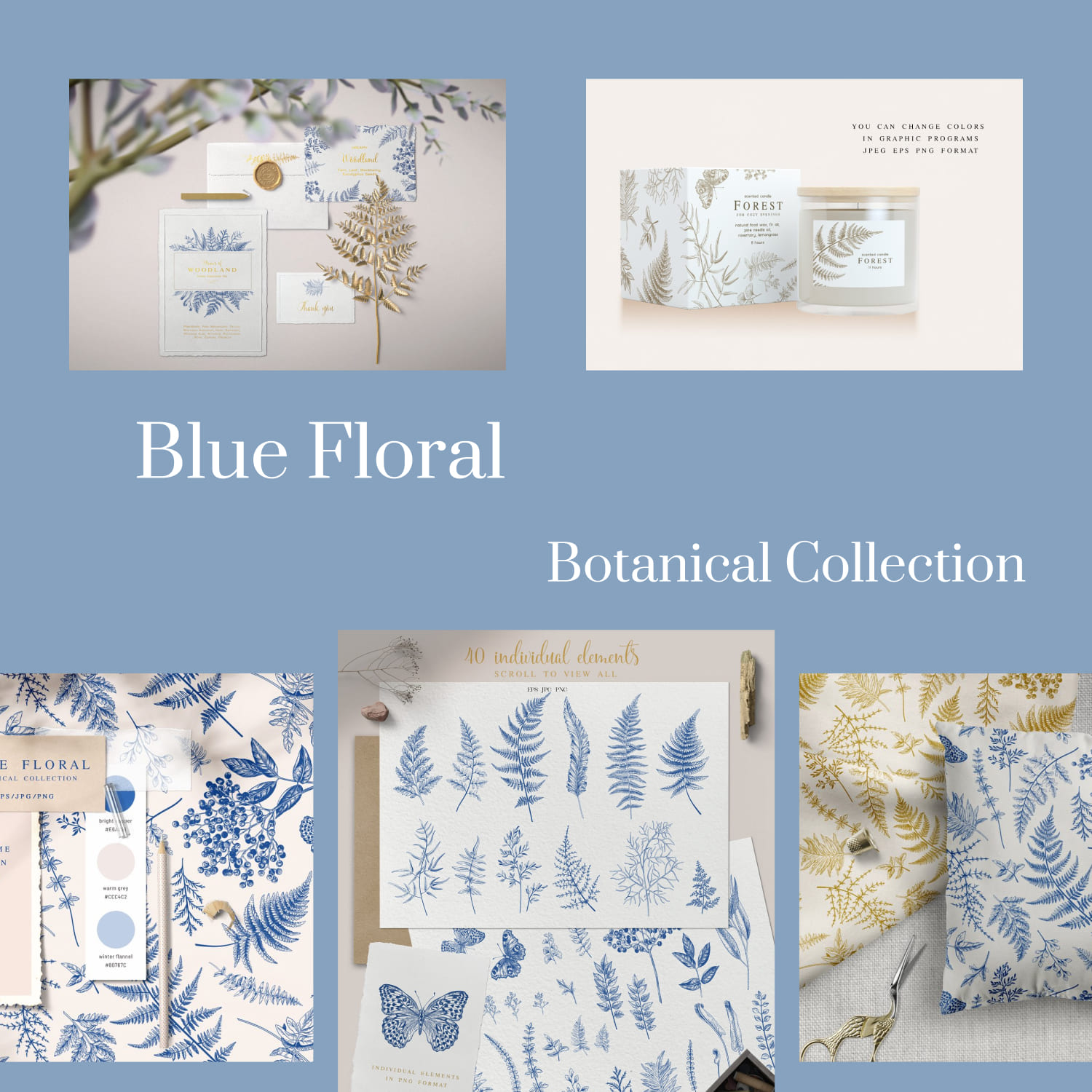 Blue floral. Botanical collection.