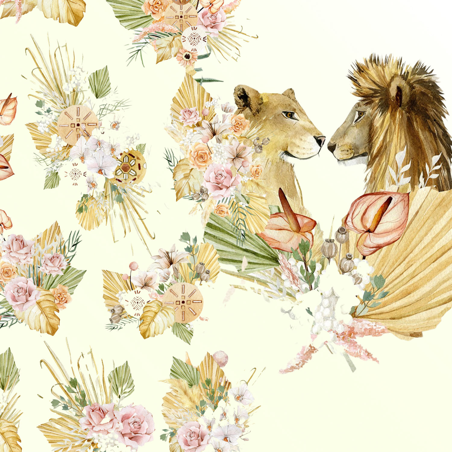 Boho floral & tropical animal lion cover.