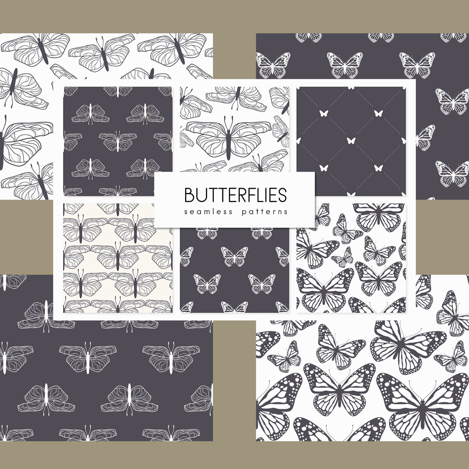 Butterflies. Seamless Patterns Set cover.