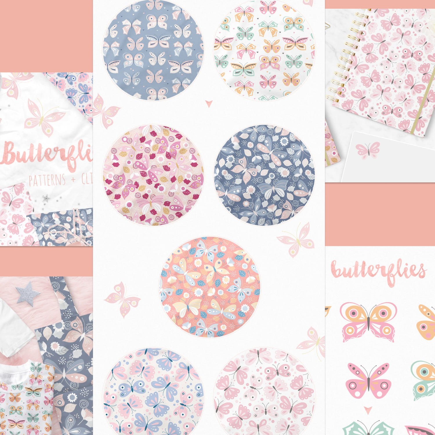 Butterfly vector patterns & clipart cover.