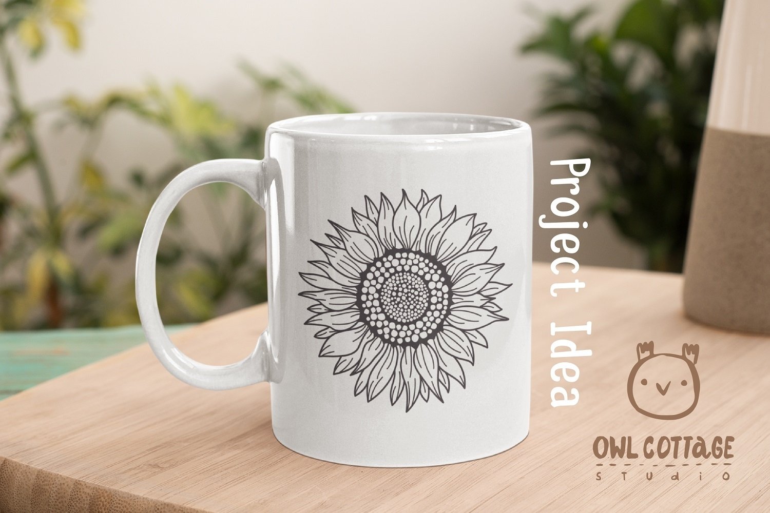 Black sunflower on the cup.